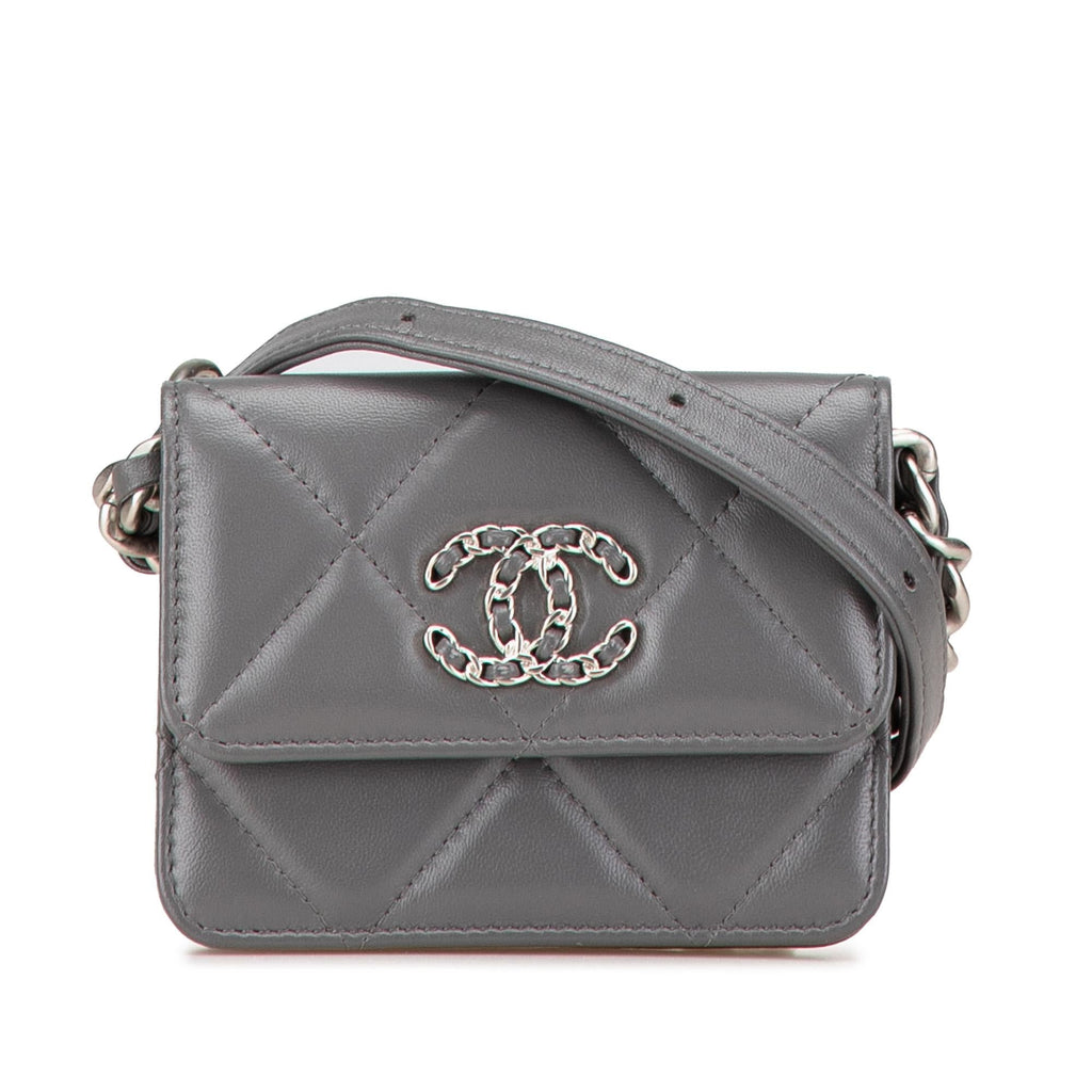 Chanel Lambskin 19 Flap Coin Purse With Chain