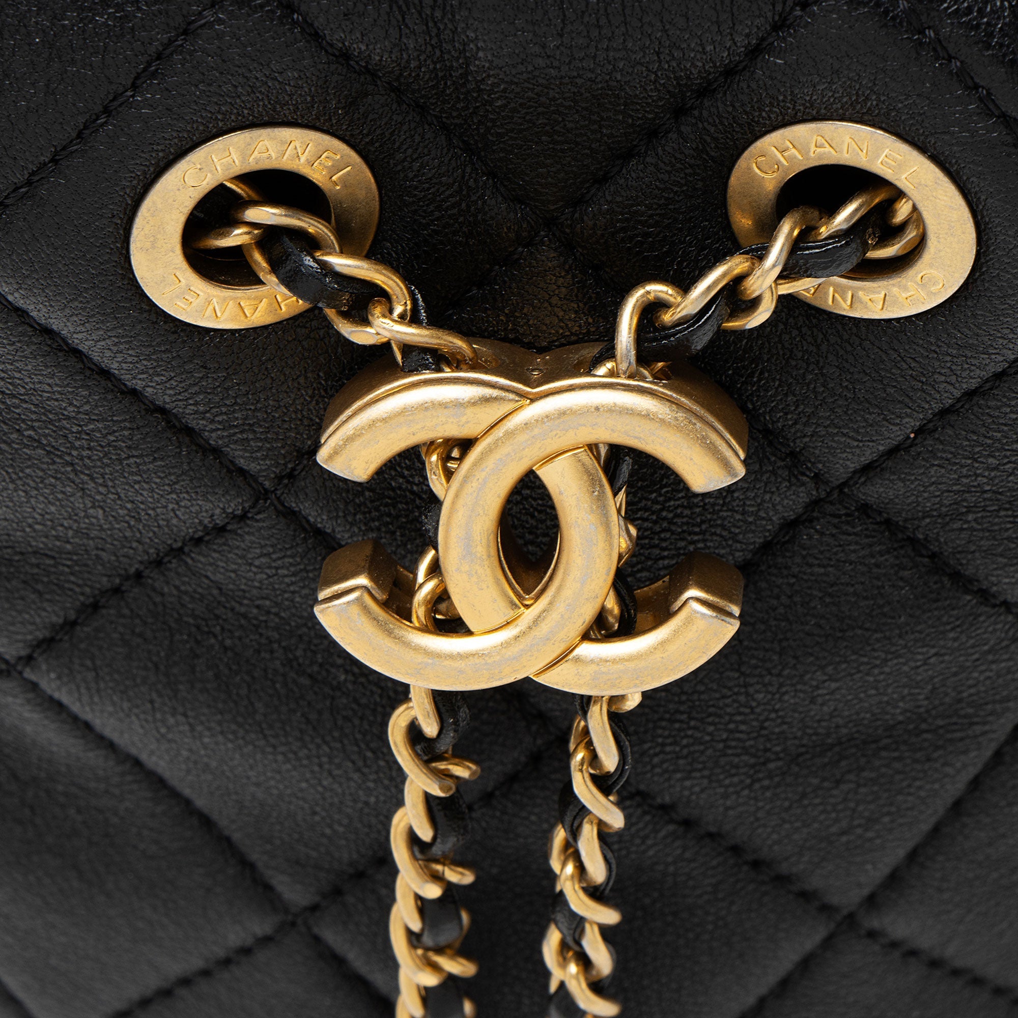 Chanel Lambskin Pearl Crown Drawstring Bucket Bag
