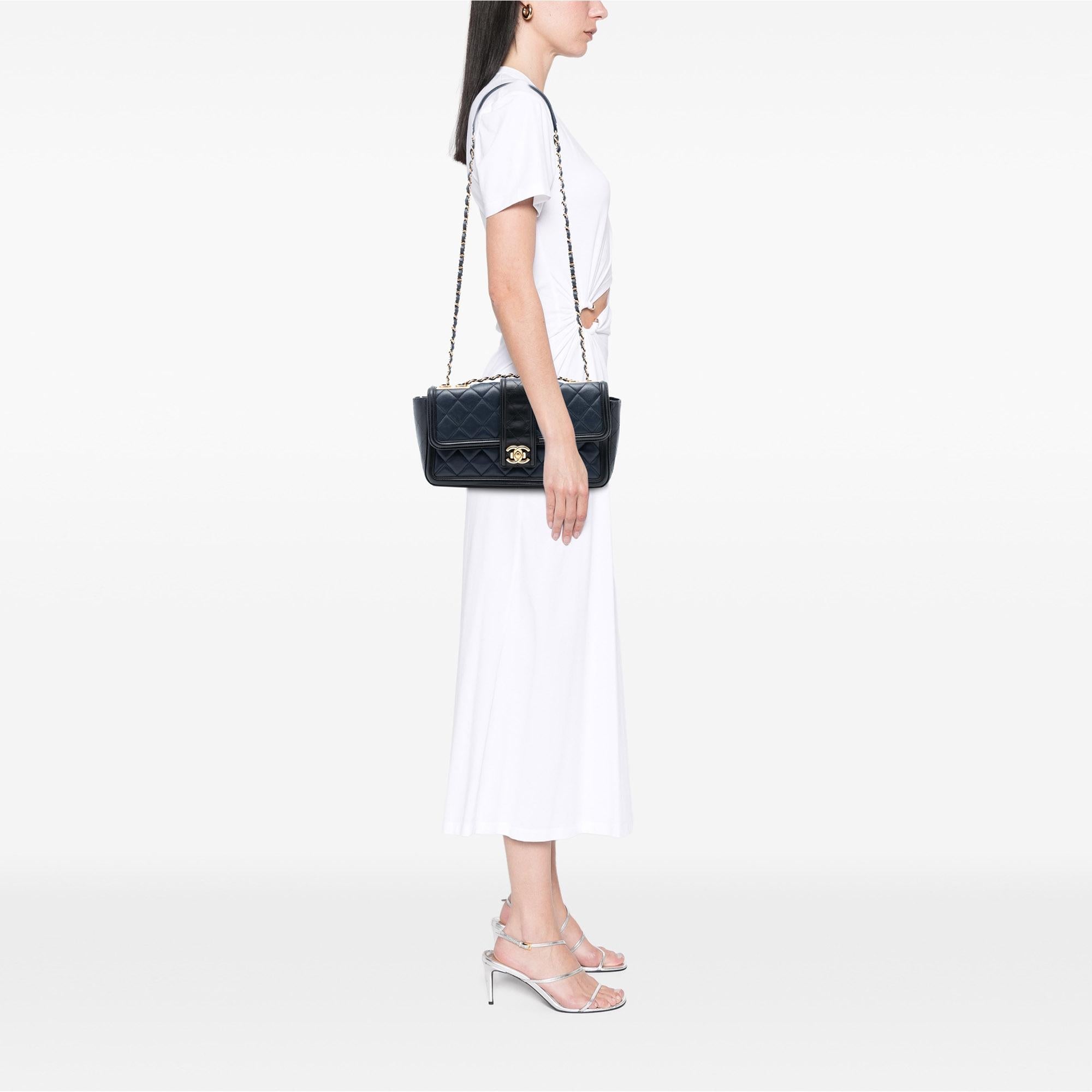 Chanel Large Bicolor Quilted Lambskin Elegant CC Flap