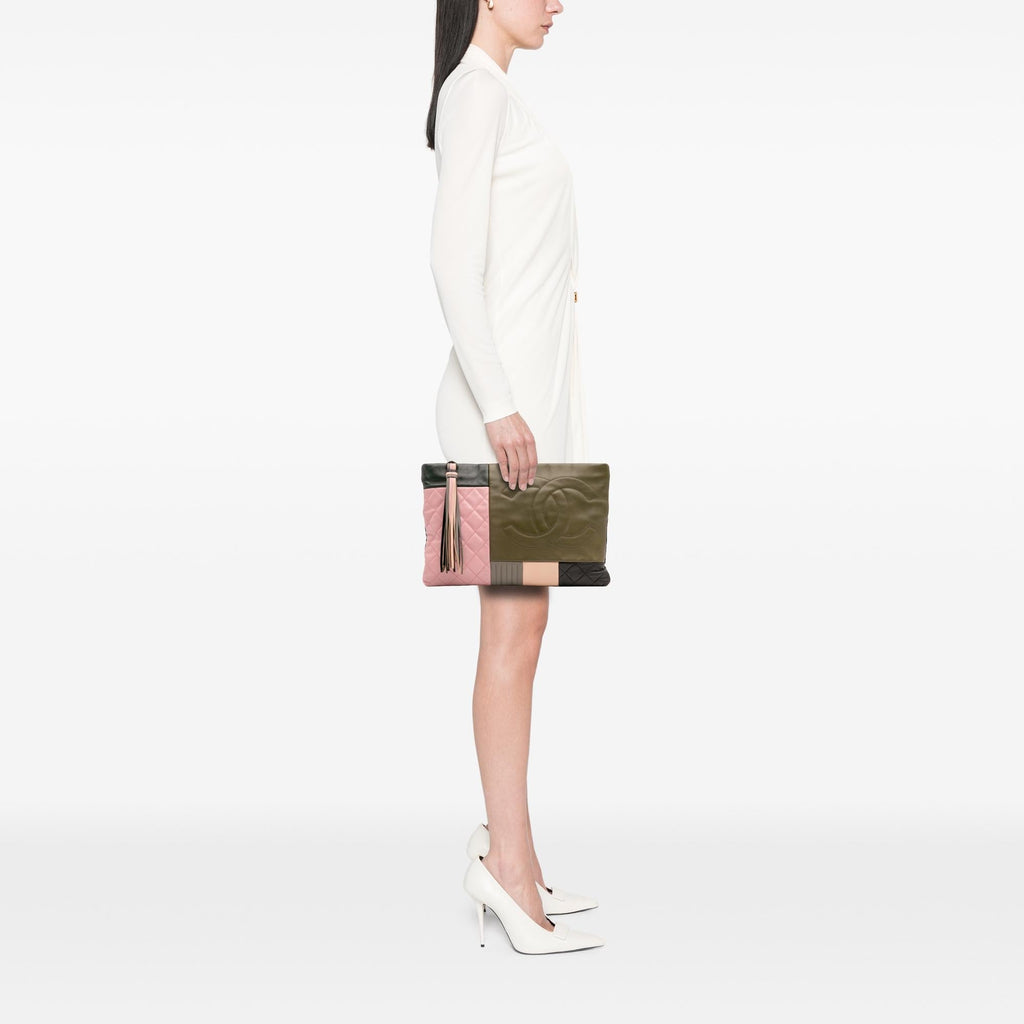 Chanel Large Lambskin Colorblock Patchwork O Case