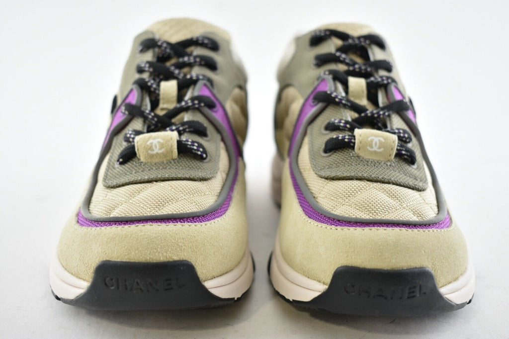 CHANEL MESH SUEDE CALFSKIN CC LO TOP TRAINERS SNEAKERS