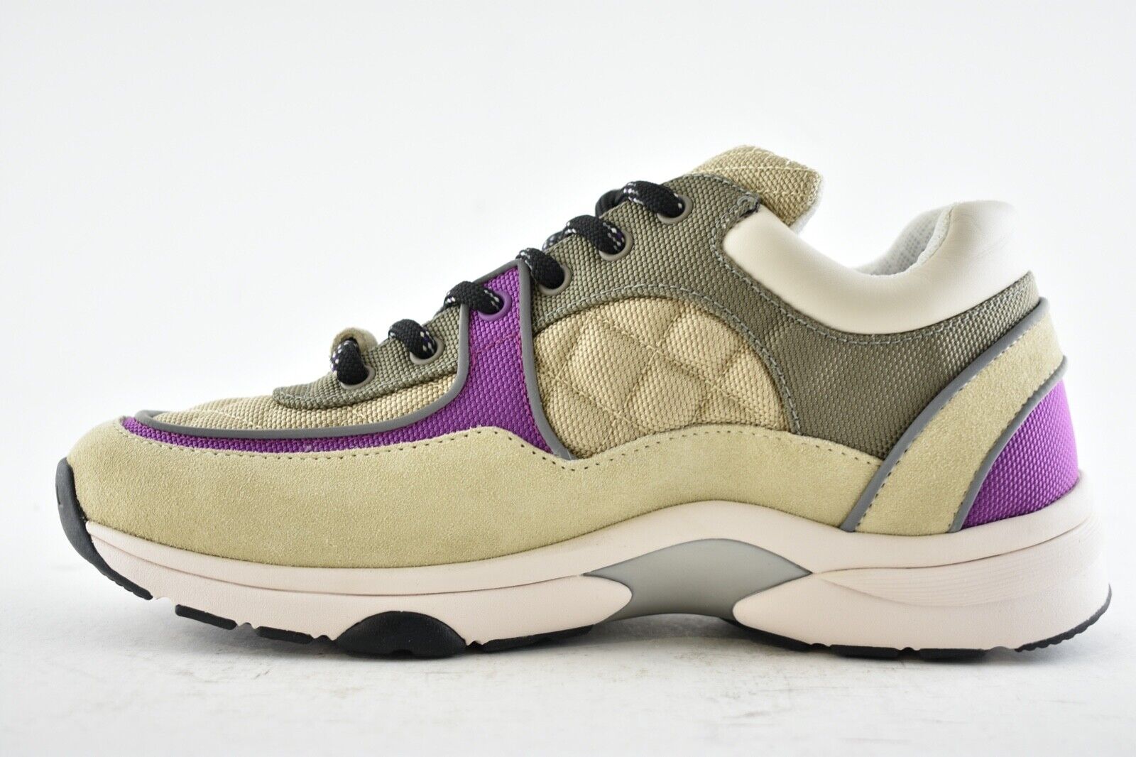 CHANEL MESH SUEDE CALFSKIN CC LO TOP TRAINERS SNEAKERS