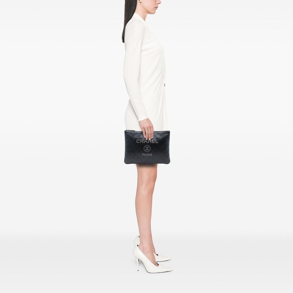 Chanel Medium Caviar Deauville Studded O Case Clutch