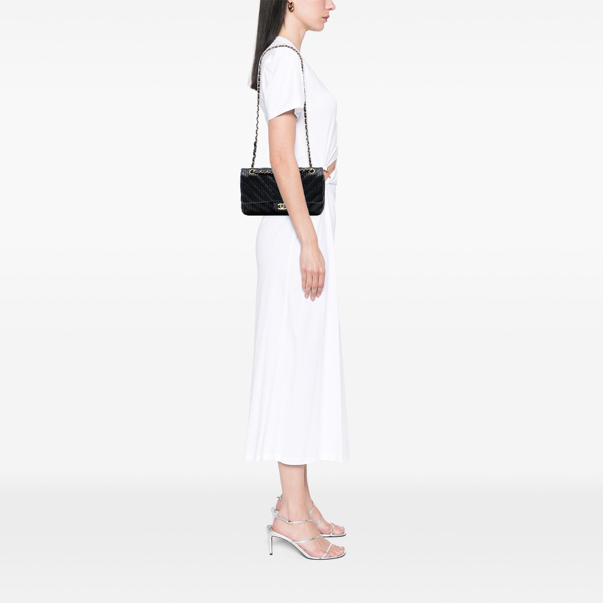 Chanel Medium Classic Chevron Calfskin Pleated Double Flap