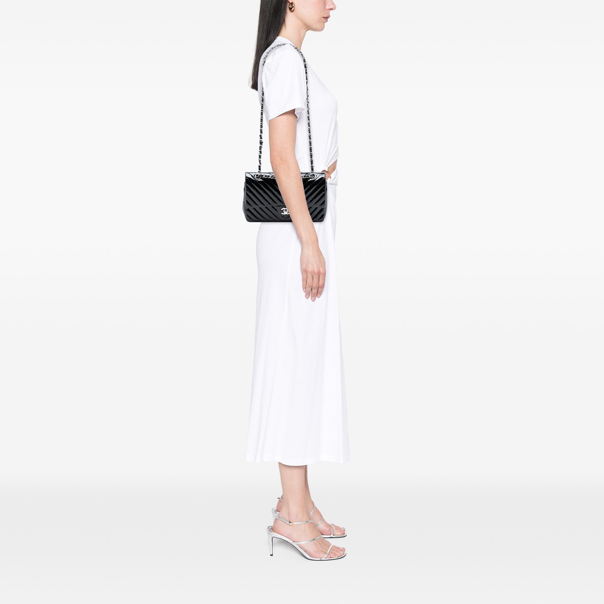 Chanel Medium Classic Chevron Patent Double Flap