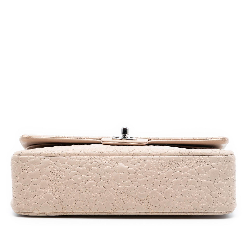 Chanel Medium Classic Lambskin Camellia Stitched Double Flap