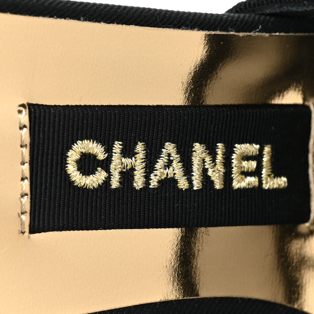 CHANEL MESH GROSGRAIN CC HEELED MULES