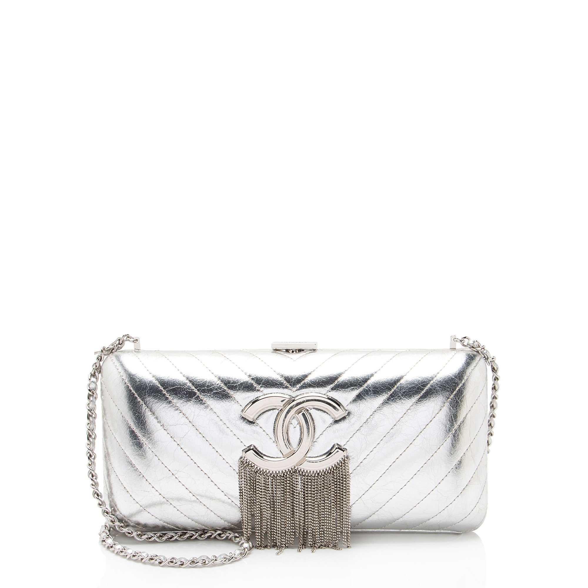 Chanel Metallic Crumpled Lambskin Fringe Clutch