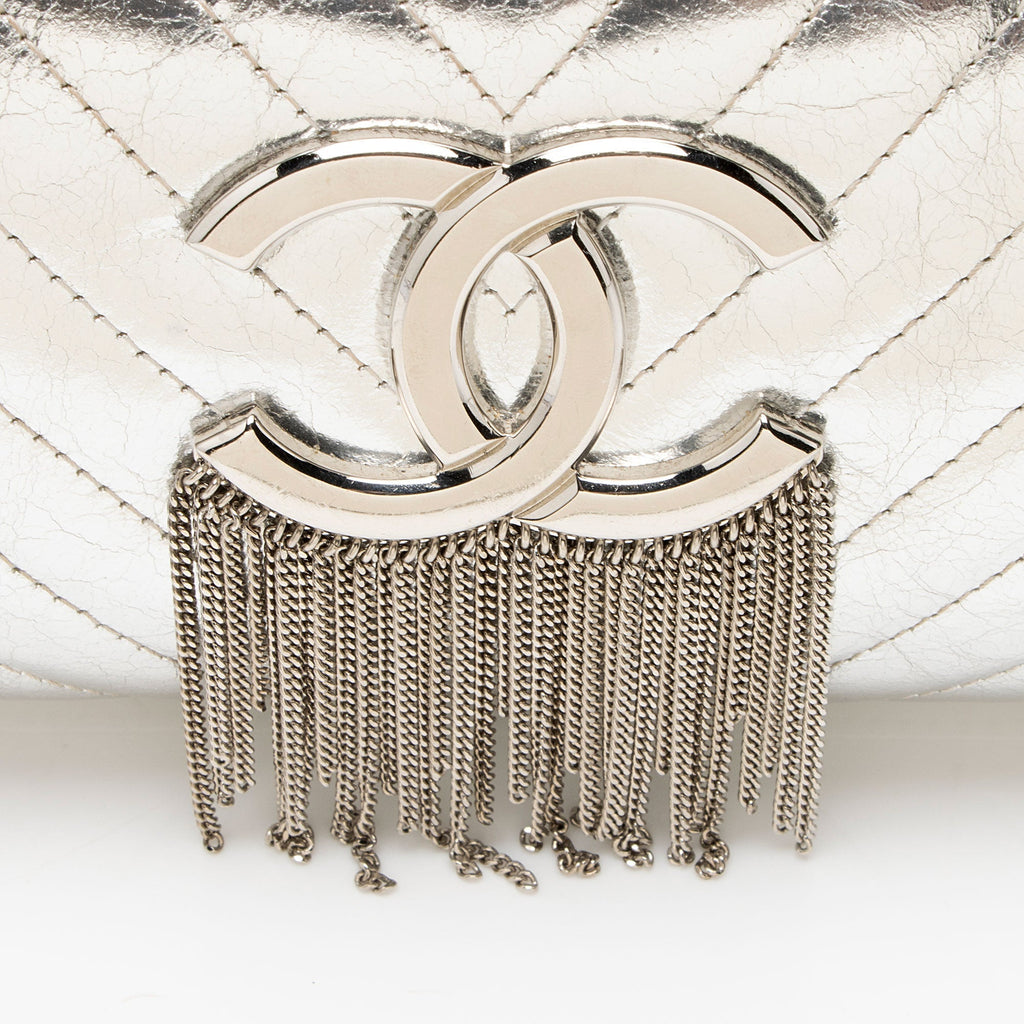 Chanel Metallic Crumpled Lambskin Fringe Clutch