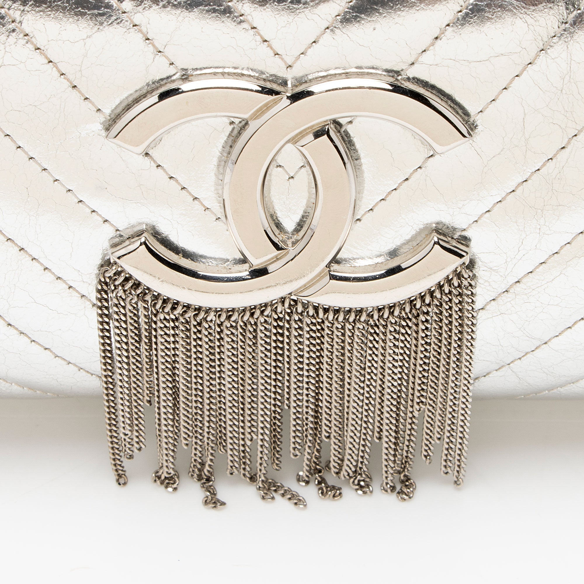 Chanel Metallic Crumpled Lambskin Fringe Clutch