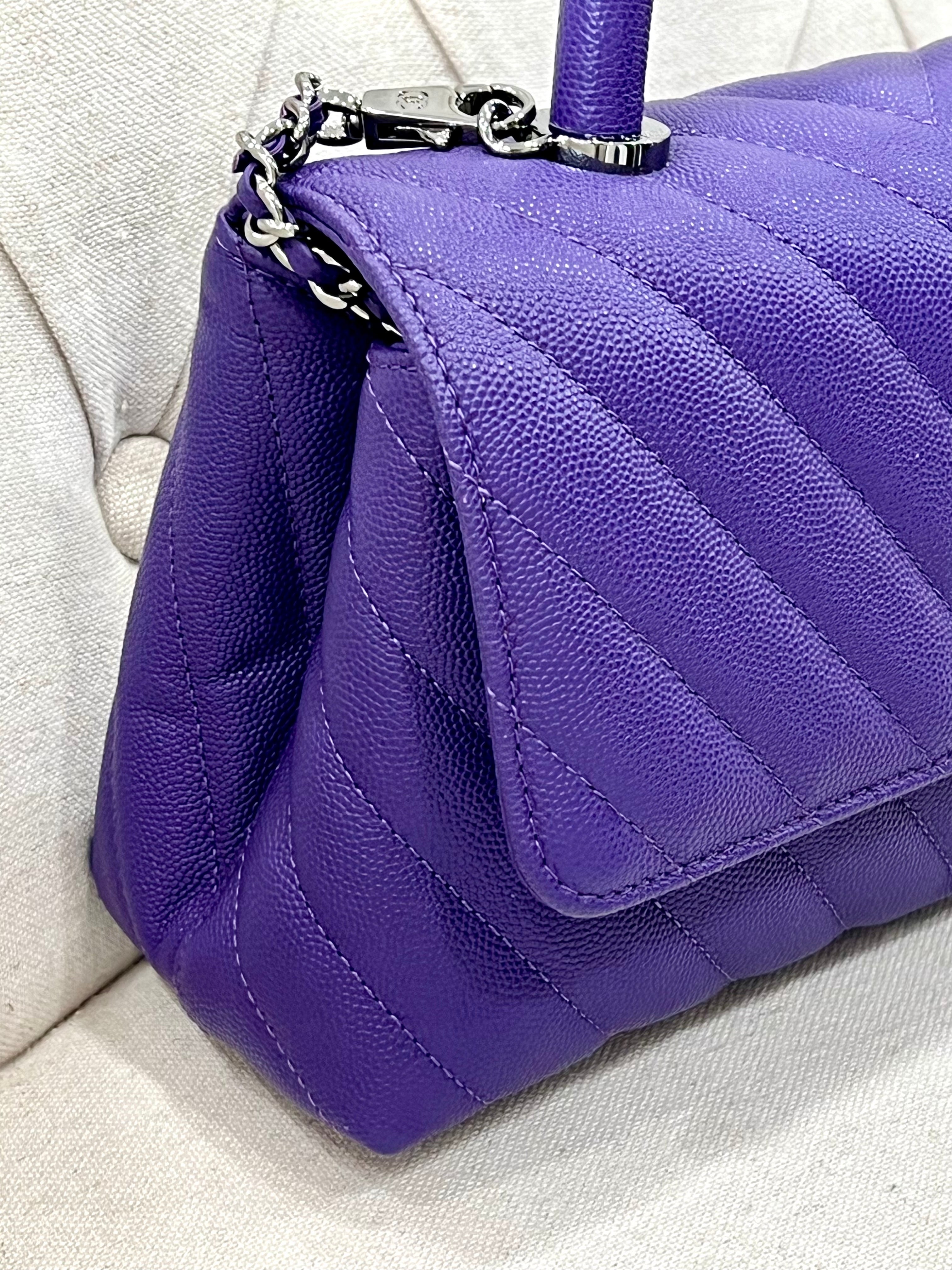 CHANEL MINI COCO HANDLE CHEVRON QUILTED CAVIAR LEATHER BAG