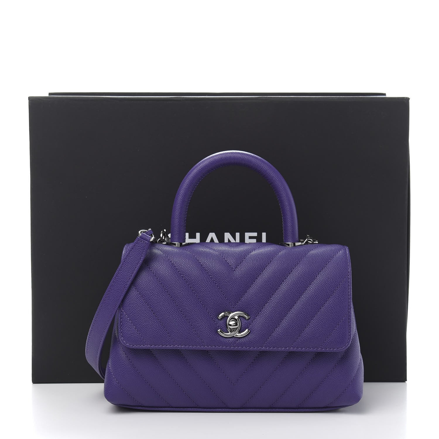 CHANEL MINI COCO HANDLE CHEVRON QUILTED CAVIAR LEATHER BAG