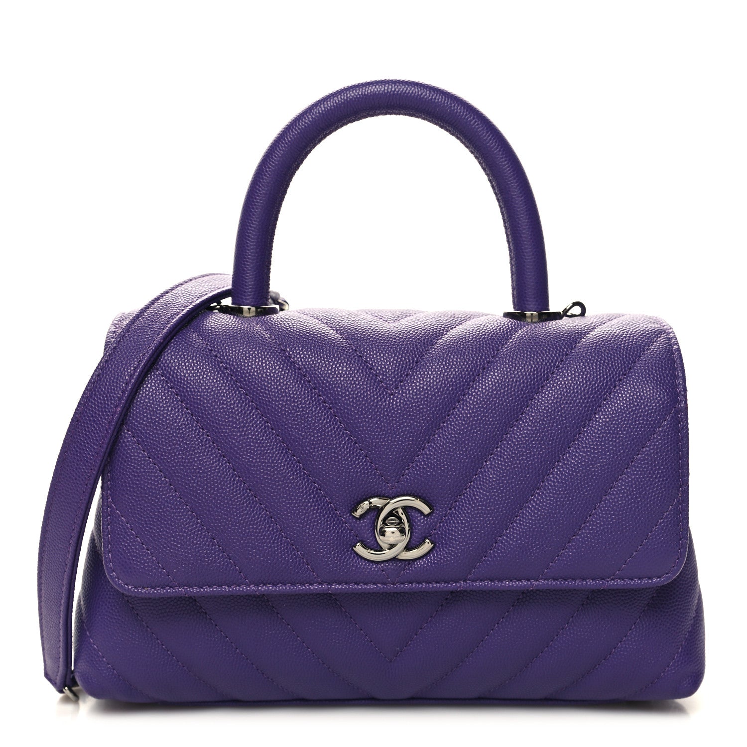 CHANEL MINI COCO HANDLE CHEVRON QUILTED CAVIAR LEATHER BAG