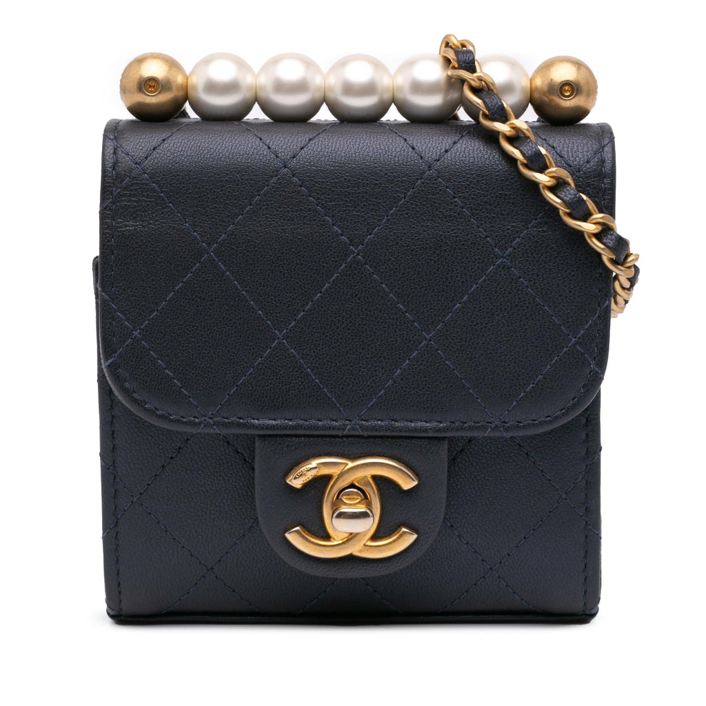 Chanel Mini Goatskin Chic Pearls Clutch On Chain