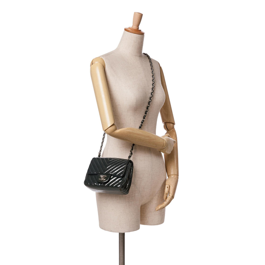 Chanel Mini Square Classic Chevron Patent Flap