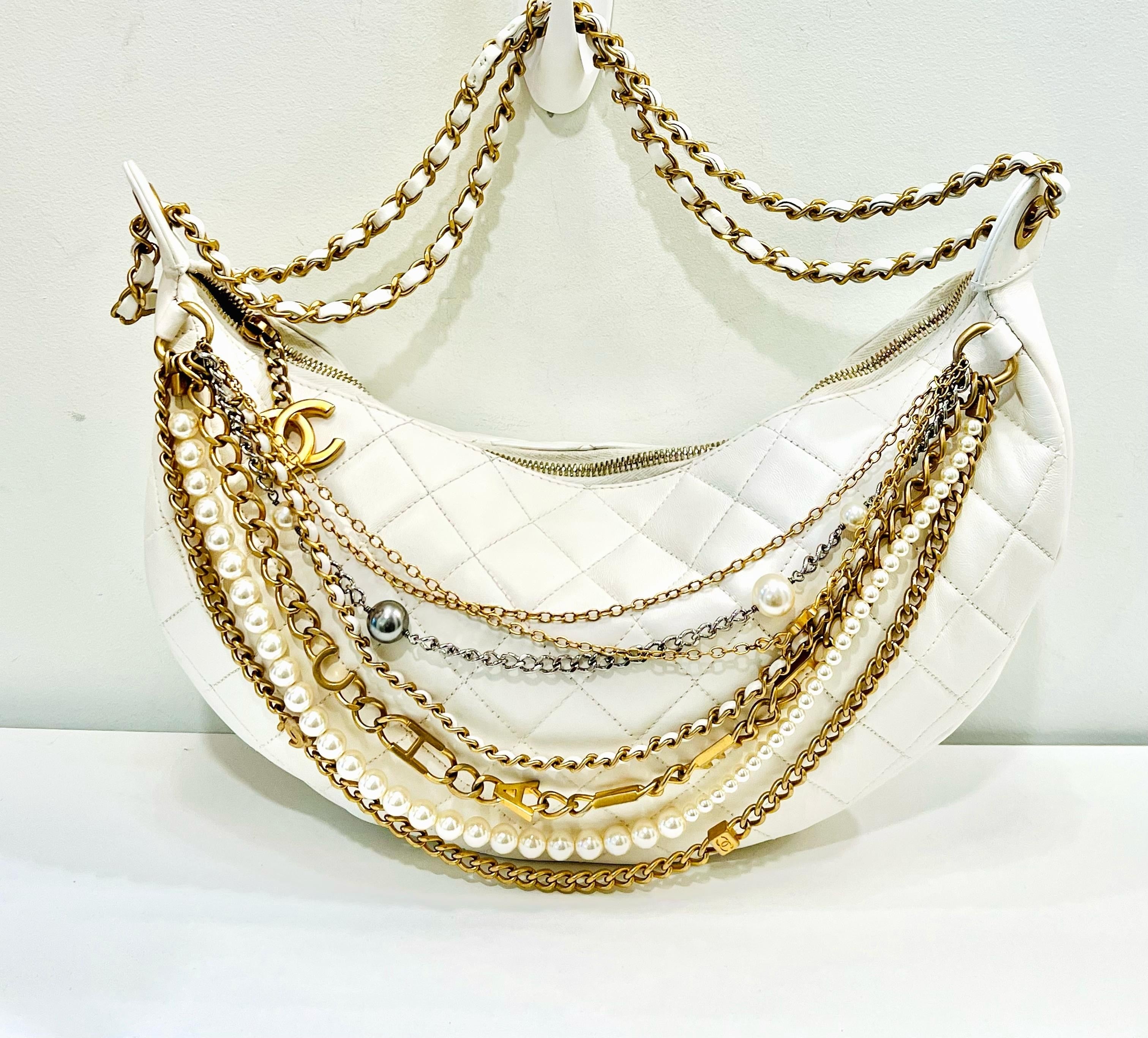 CHANEL PARIS NY ALL ABOUT CHAINS NAPPA LEATHER HOBO BAG