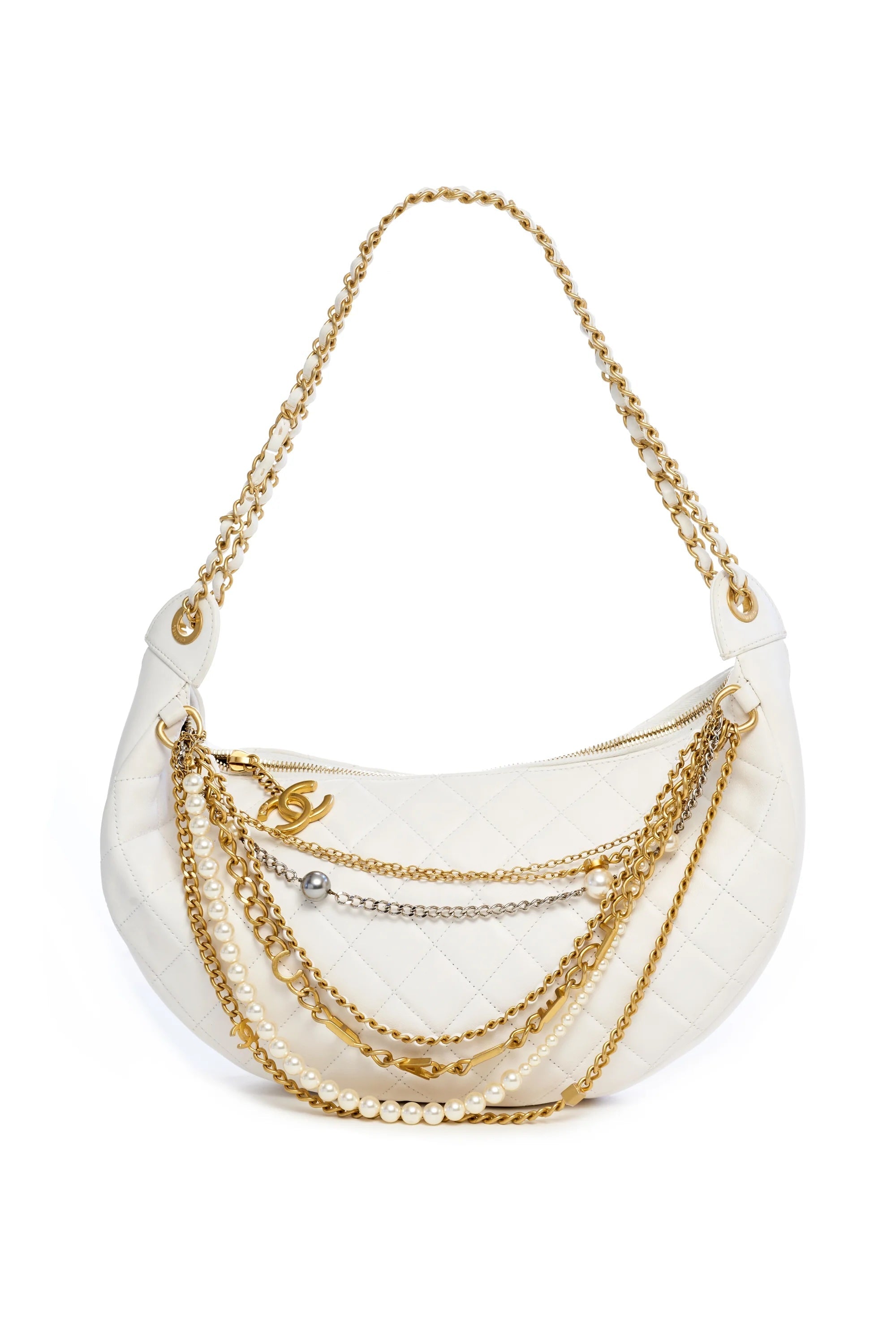CHANEL PARIS NY ALL ABOUT CHAINS NAPPA LEATHER HOBO BAG