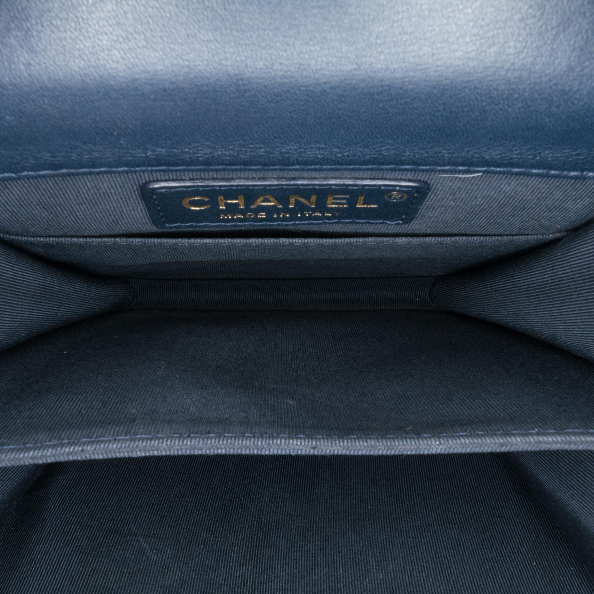 Chanel Paris New York Metallic Lambskin Striped North South Boy Flap
