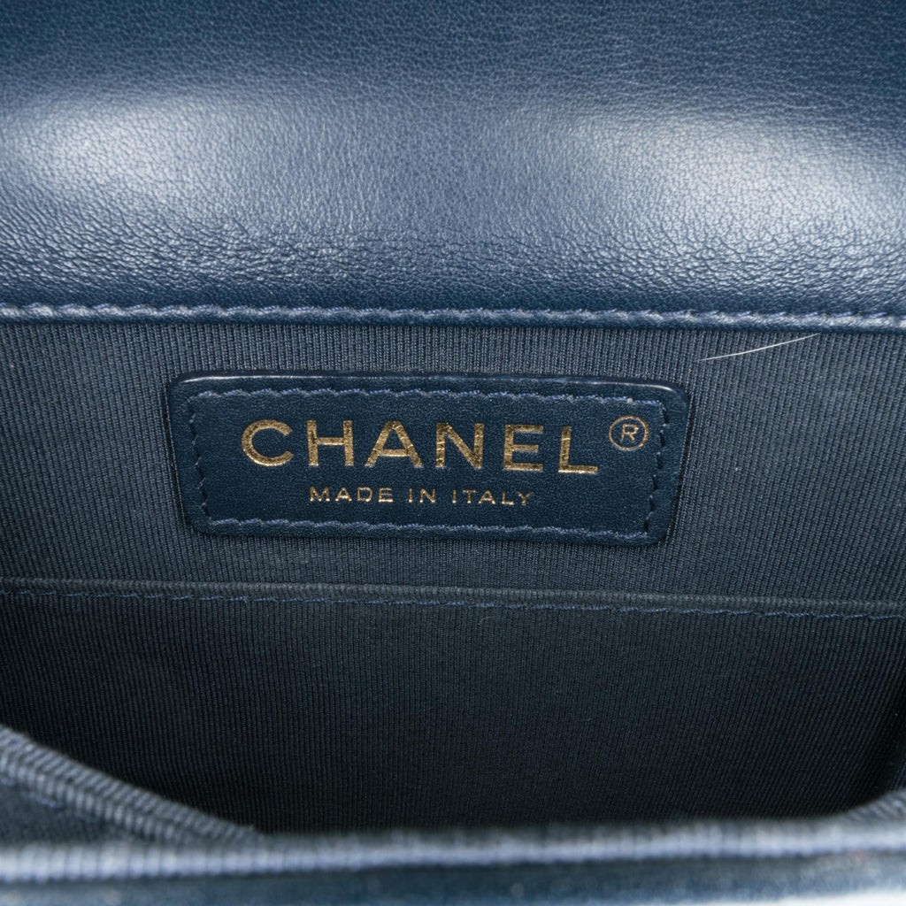 Chanel Paris New York Metallic Lambskin Striped North South Boy Flap