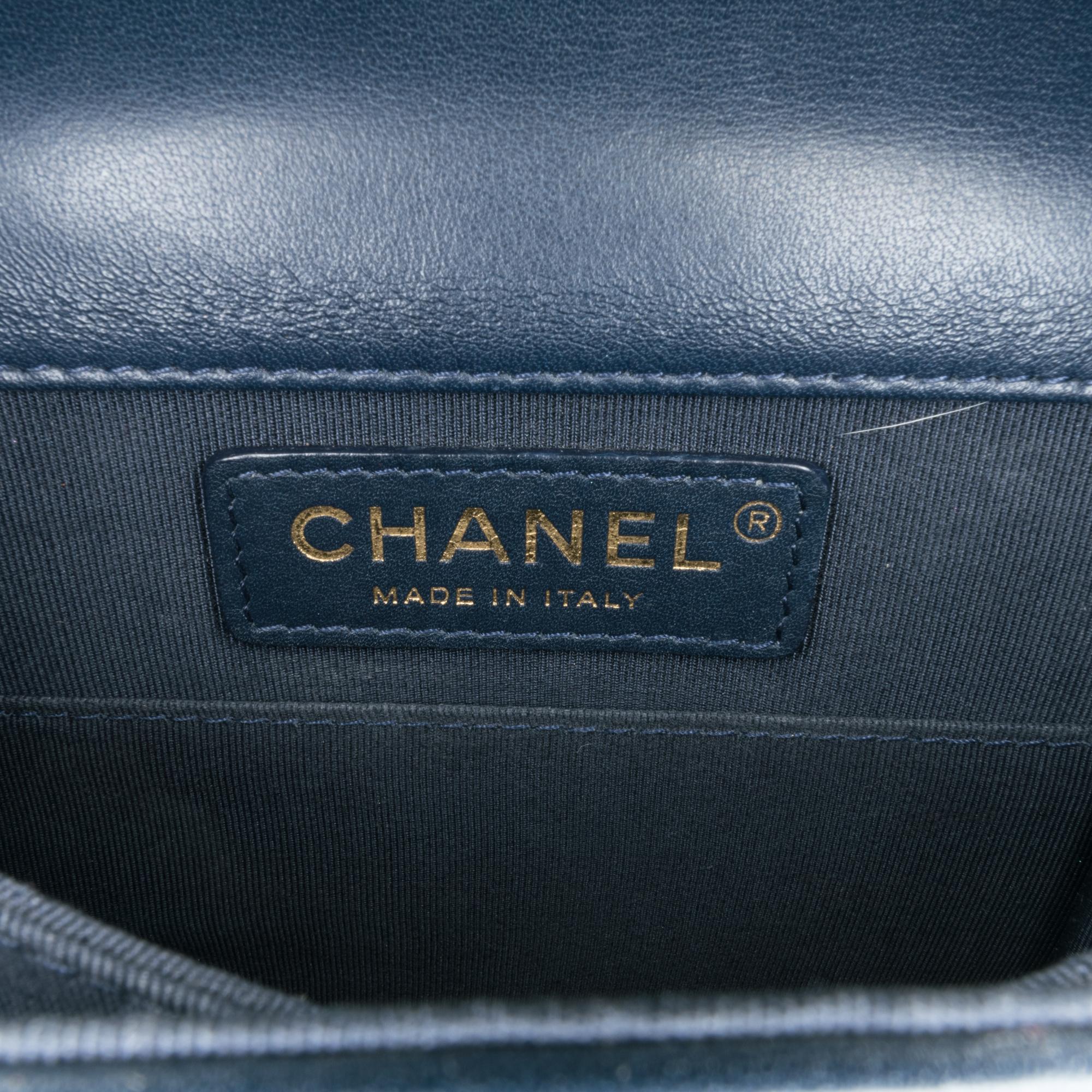Chanel Paris New York Metallic Lambskin Striped North South Boy Flap