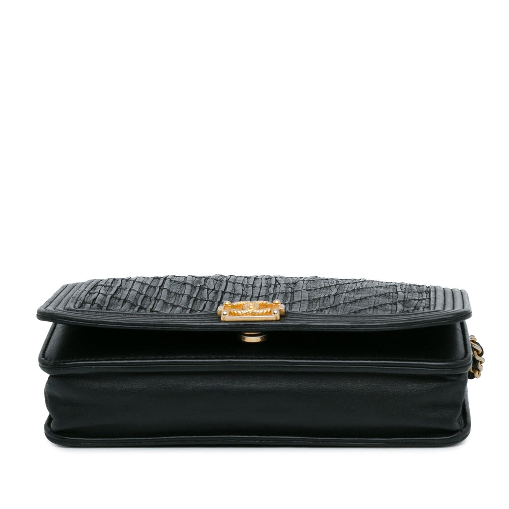 Chanel Pleated Crumpled Chevron Le Boy Wallet On Chain