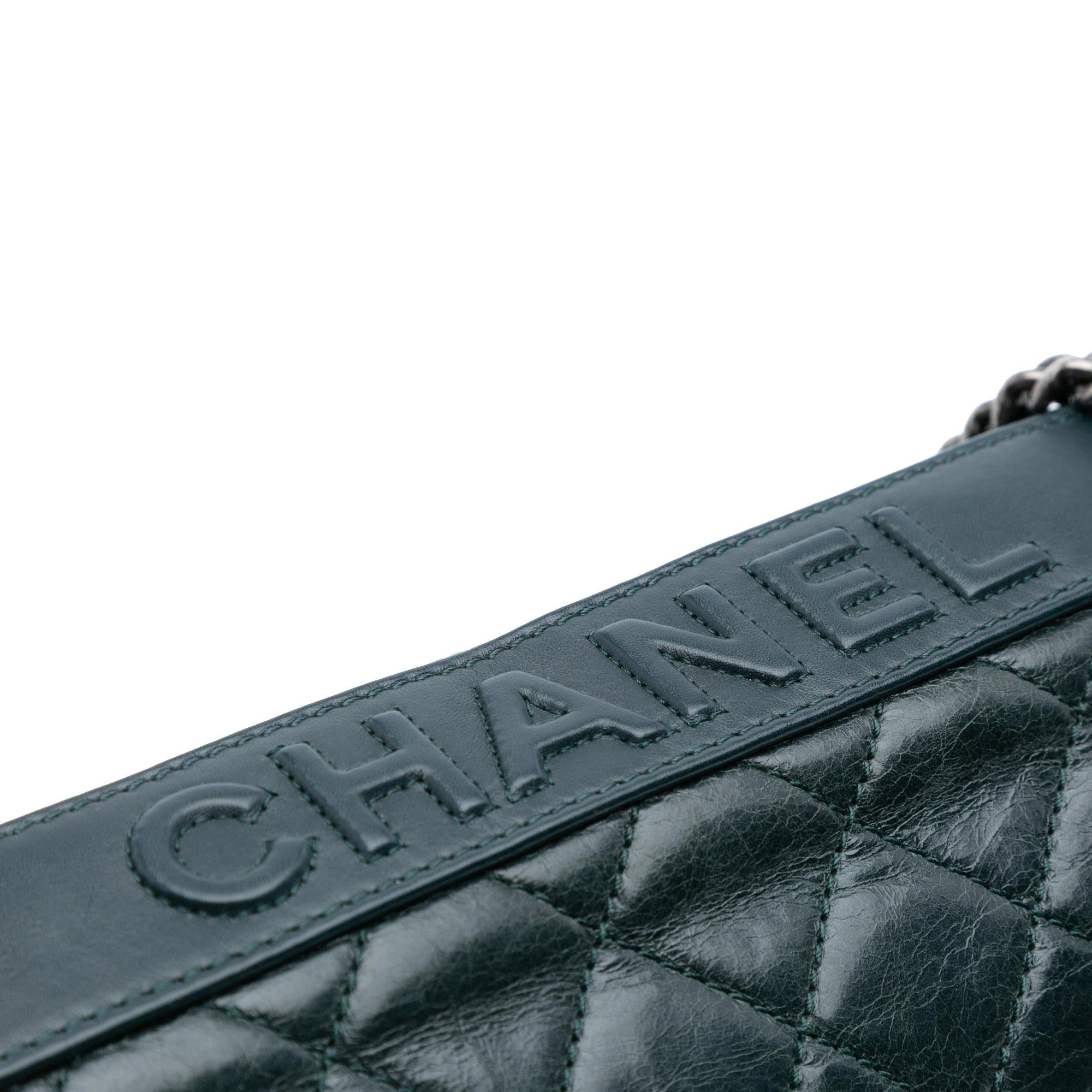Chanel Quilted Aged Calfskin Logo Accordion Flap