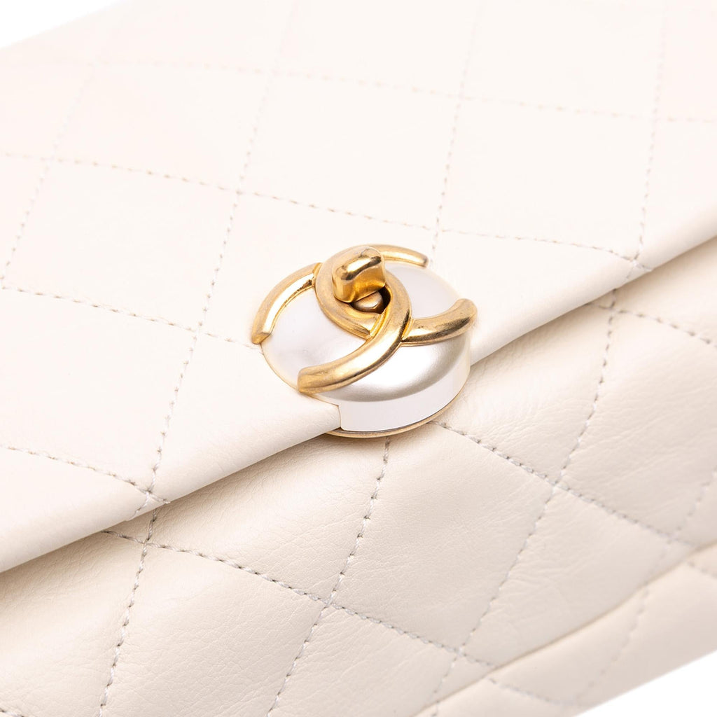 Chanel Quilted Calfskin Pearl CC Accordion Flap