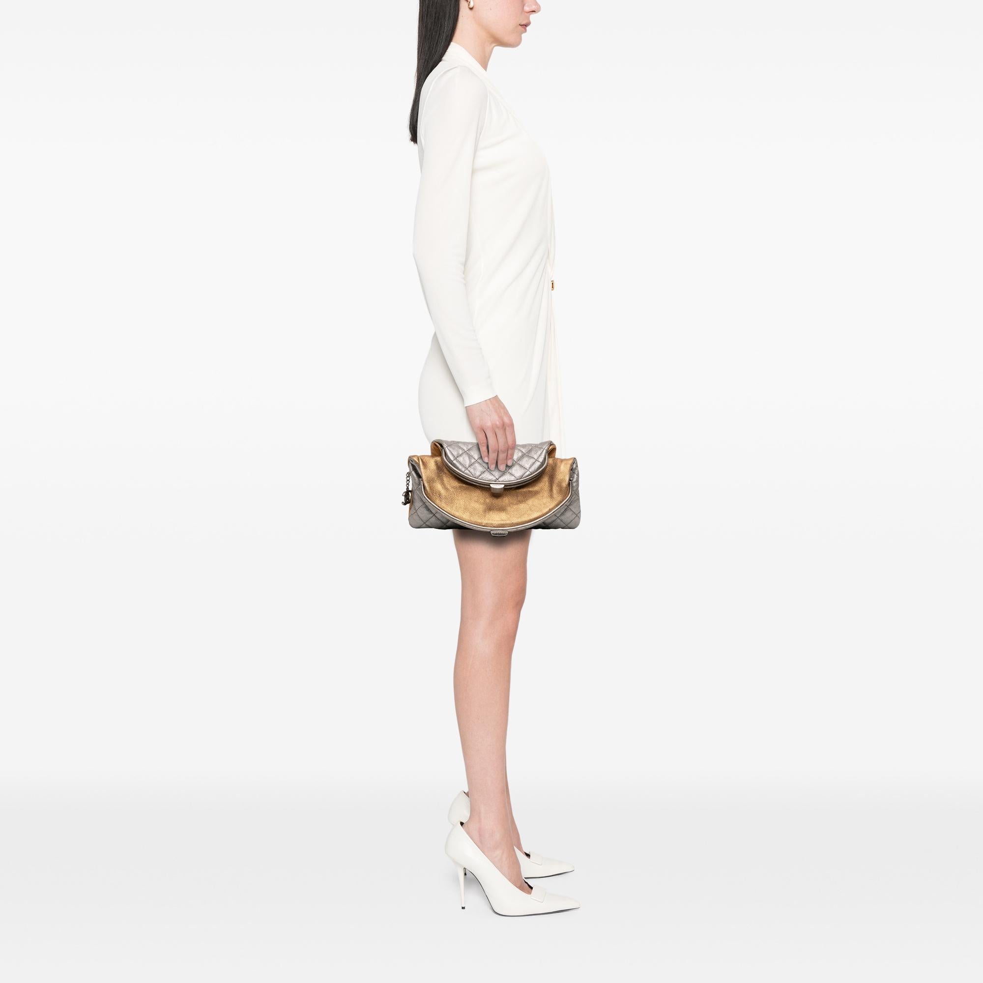 Chanel Quilted Metallic Goatskin Tabatiere Kisslock Foldover Clutch