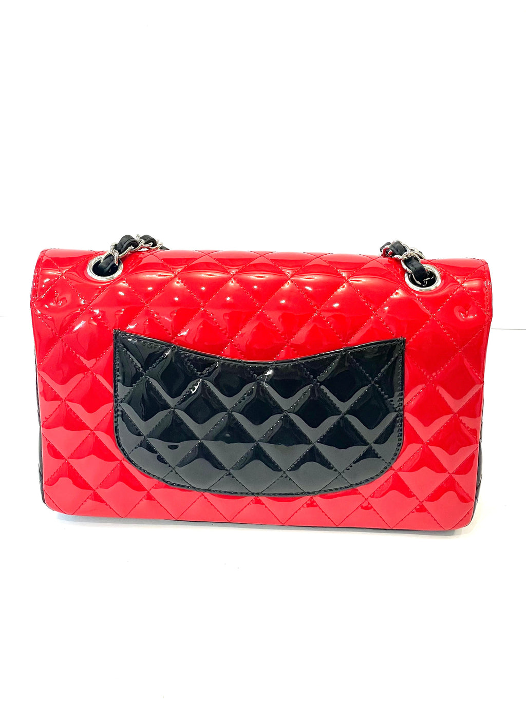 CHANEL QUILTED PATENT BI-COLOR MEDIUM CLASSIC DOUBLE FLAP BAG