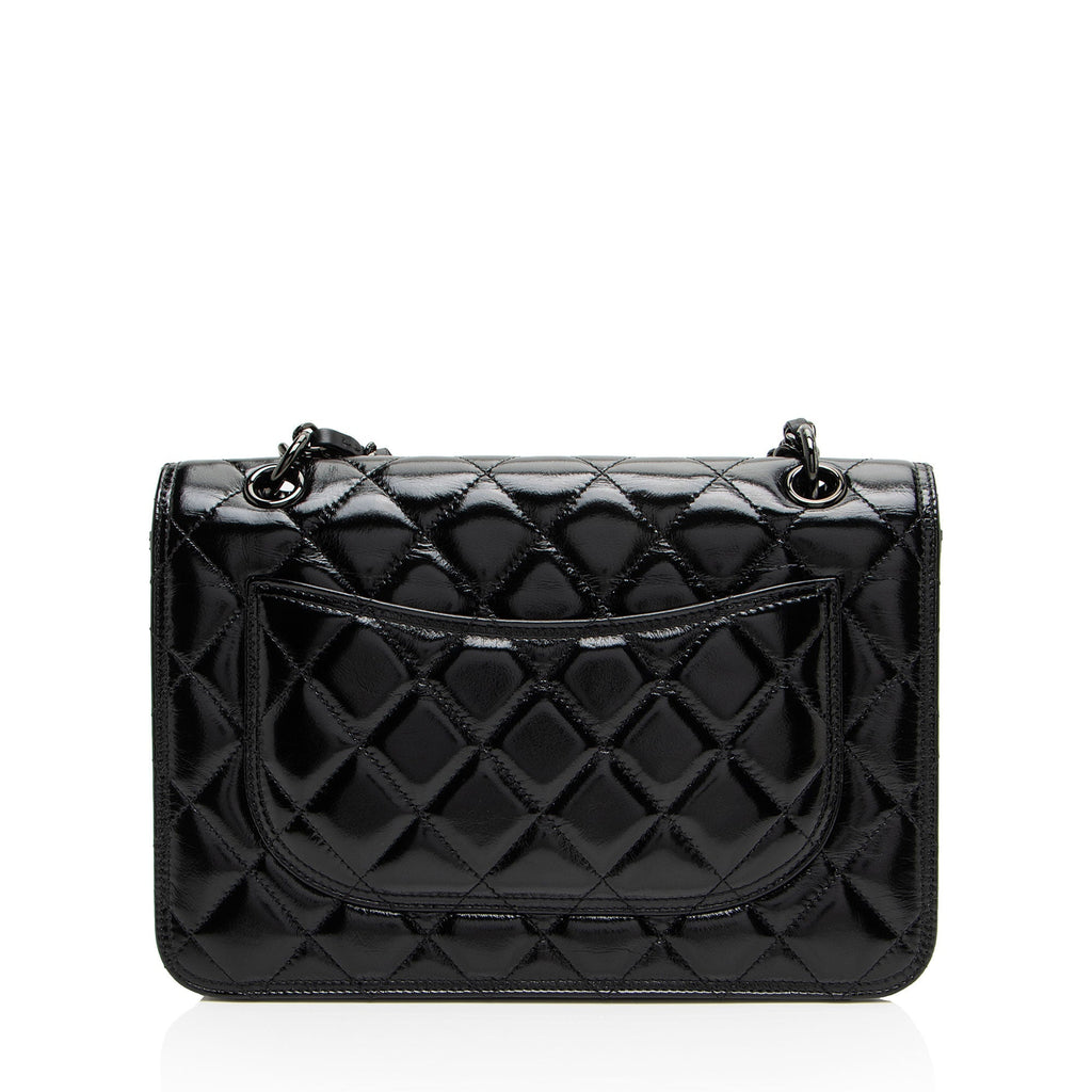 Chanel Shiny Crumpled Calfskin So Black Double You Flap Bag