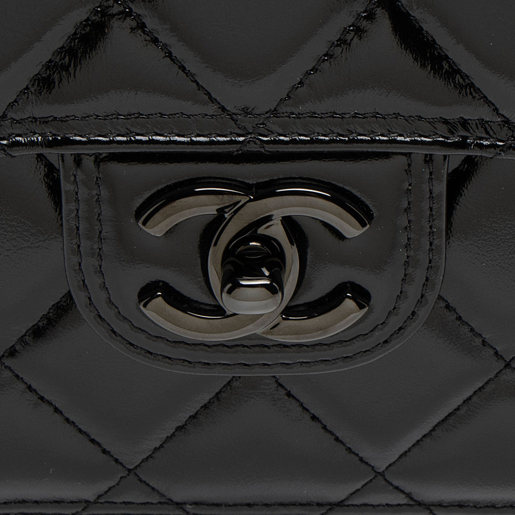 Chanel Shiny Crumpled Calfskin So Black Double You Flap Bag