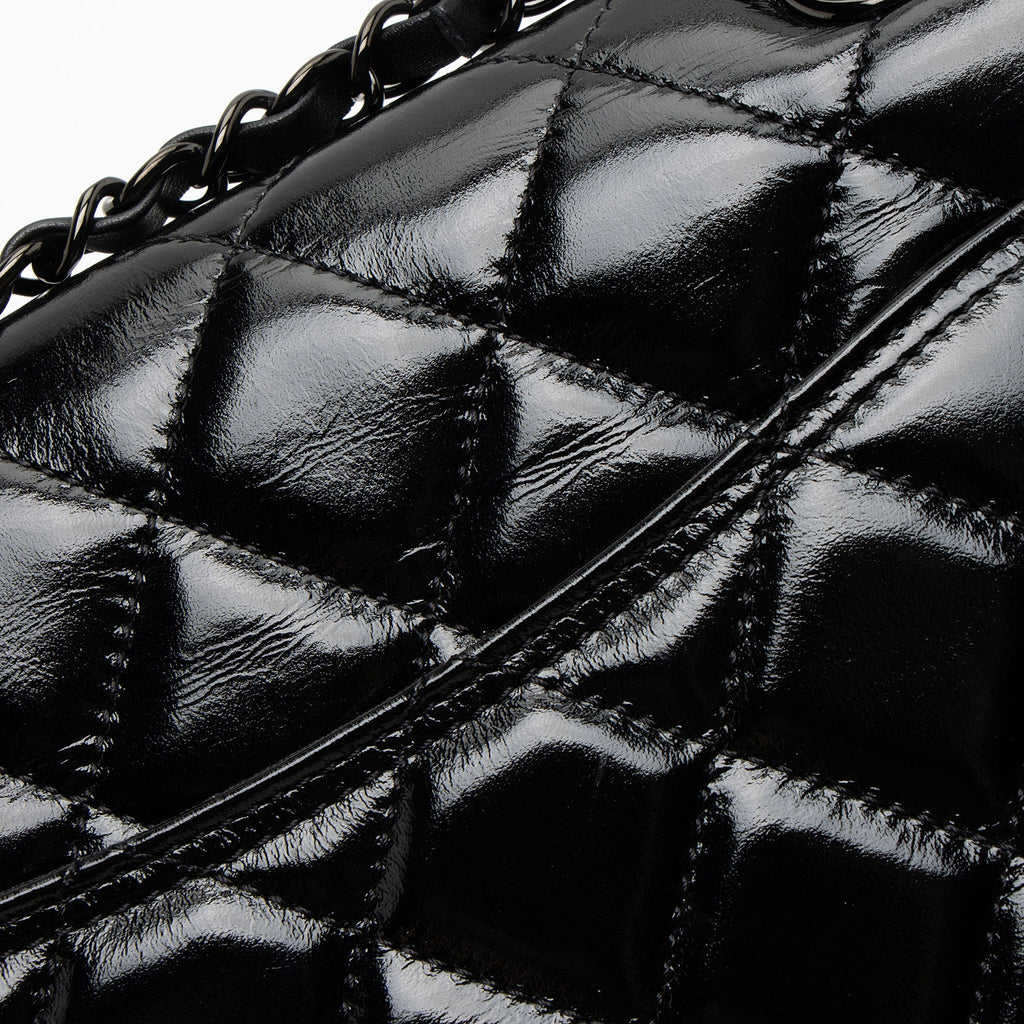 Chanel Shiny Crumpled Calfskin So Black Double You Flap Bag