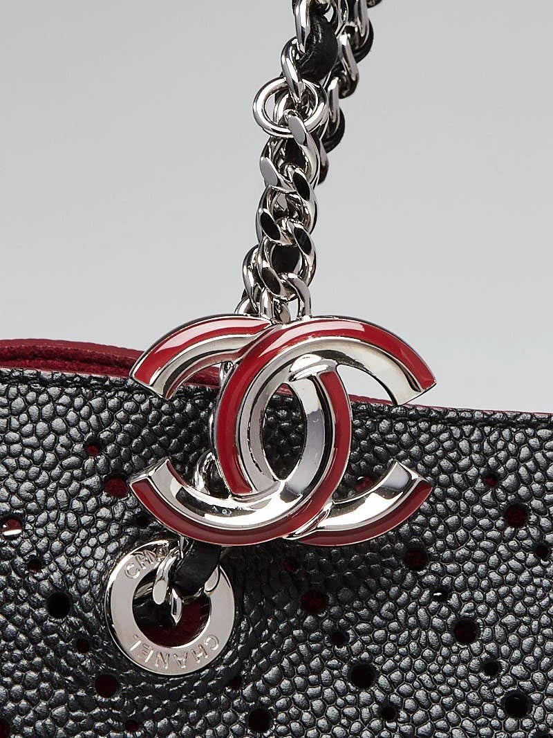 CHANEL PERFORATED GRAINED CALFSKIN LEATHER SHOPPING TOTE BAG