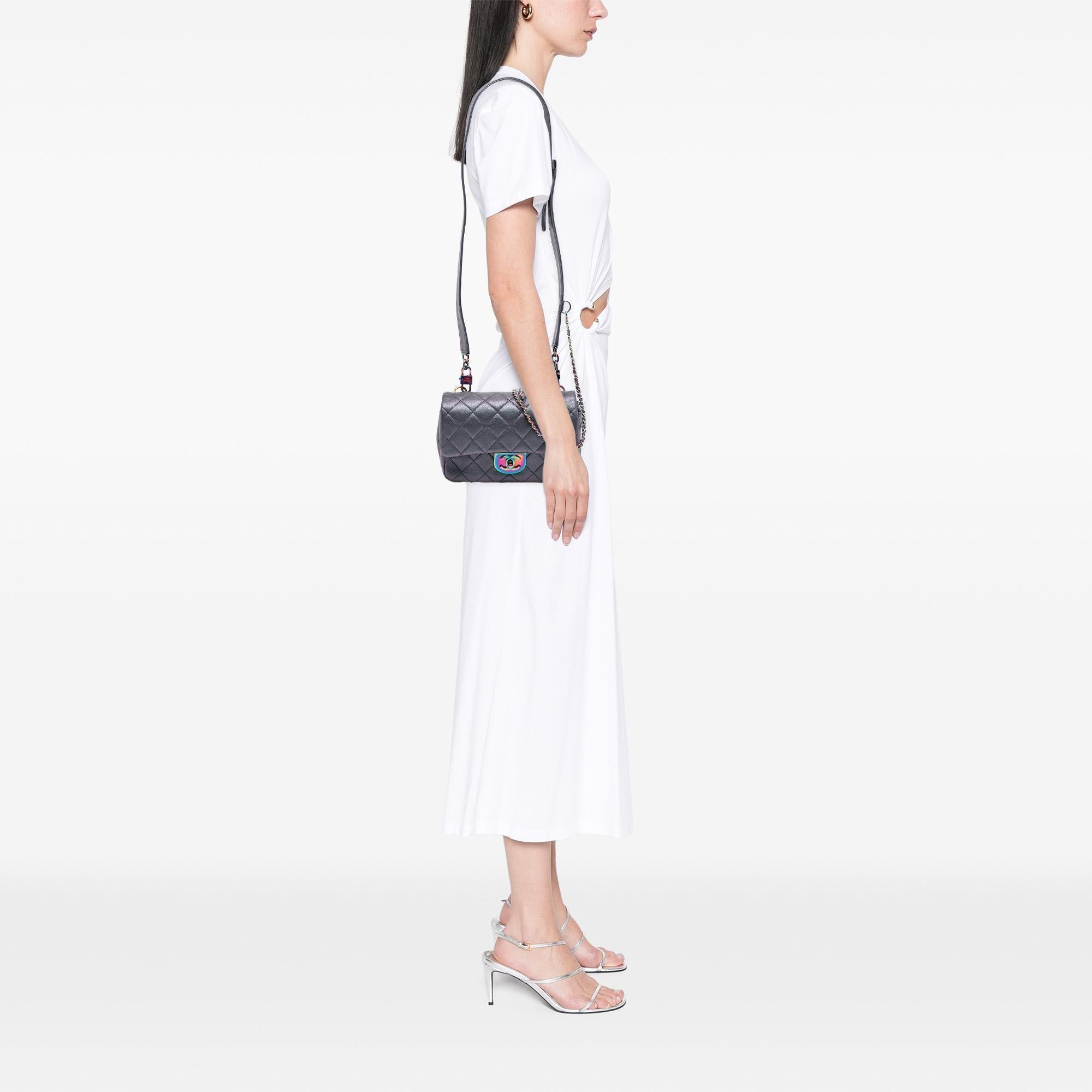 Chanel Small Iridescent Goatskin Rainbow Hardware Double Carry Waist Chain Flap