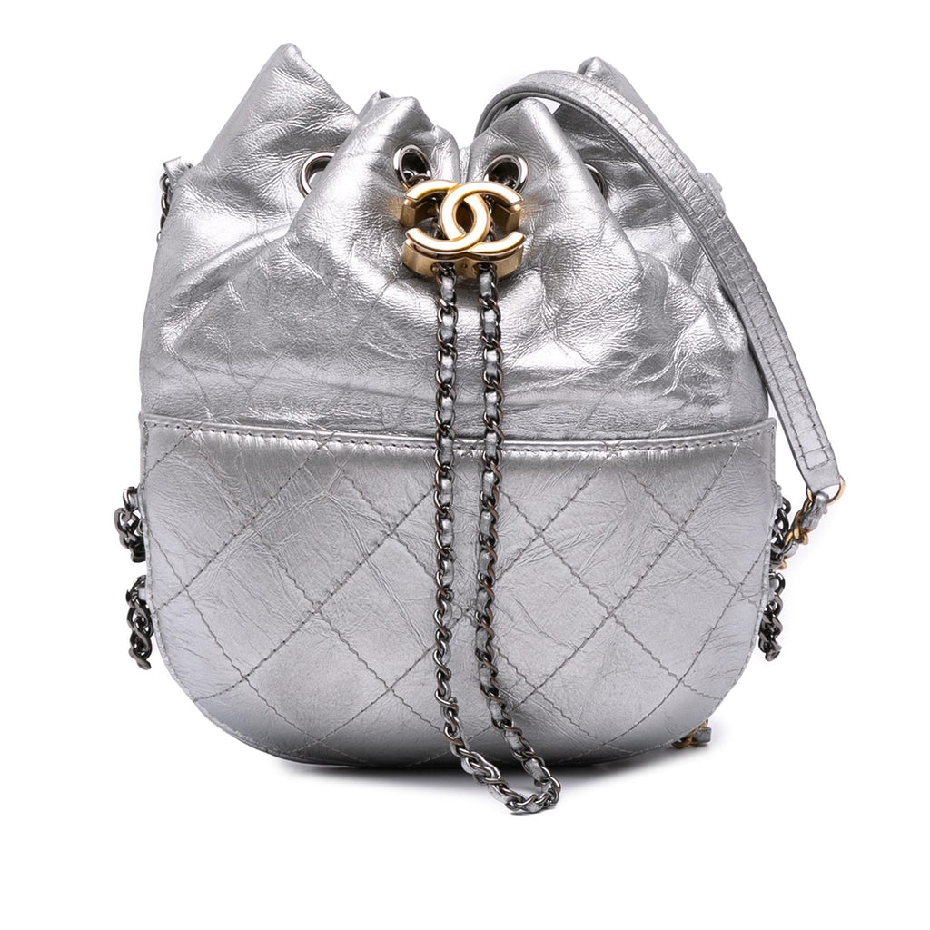 Chanel Small Quilted Metallic Aged Calfskin Gabrielle Bucket Bag