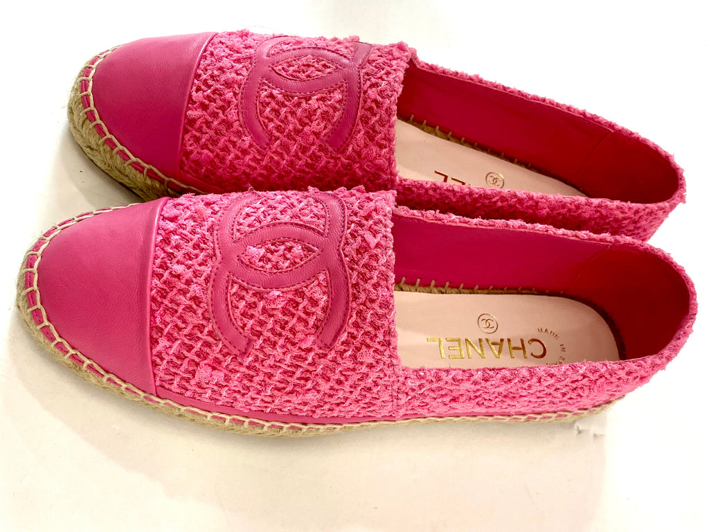 CHANEL TWEED LAMBSKIN CC ESPADRILLES