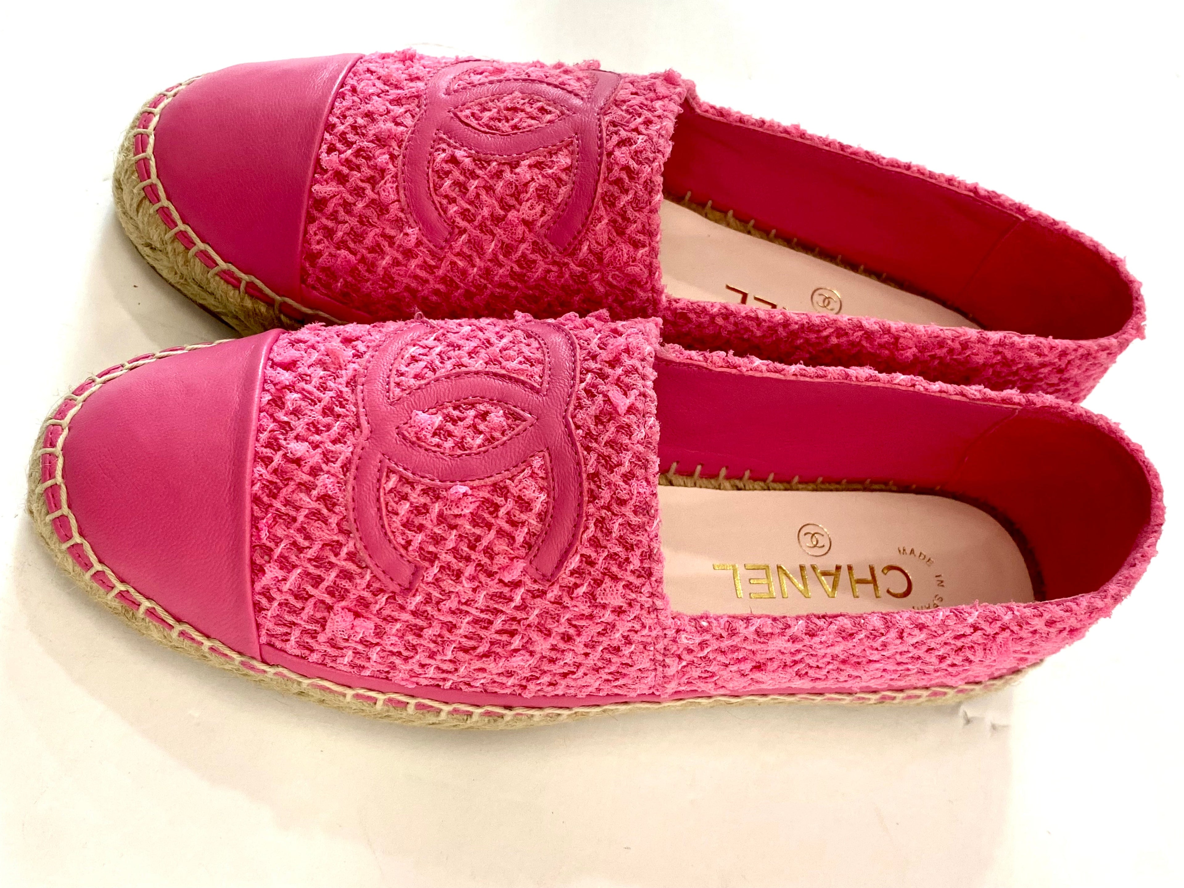 CHANEL TWEED LAMBSKIN CC ESPADRILLES