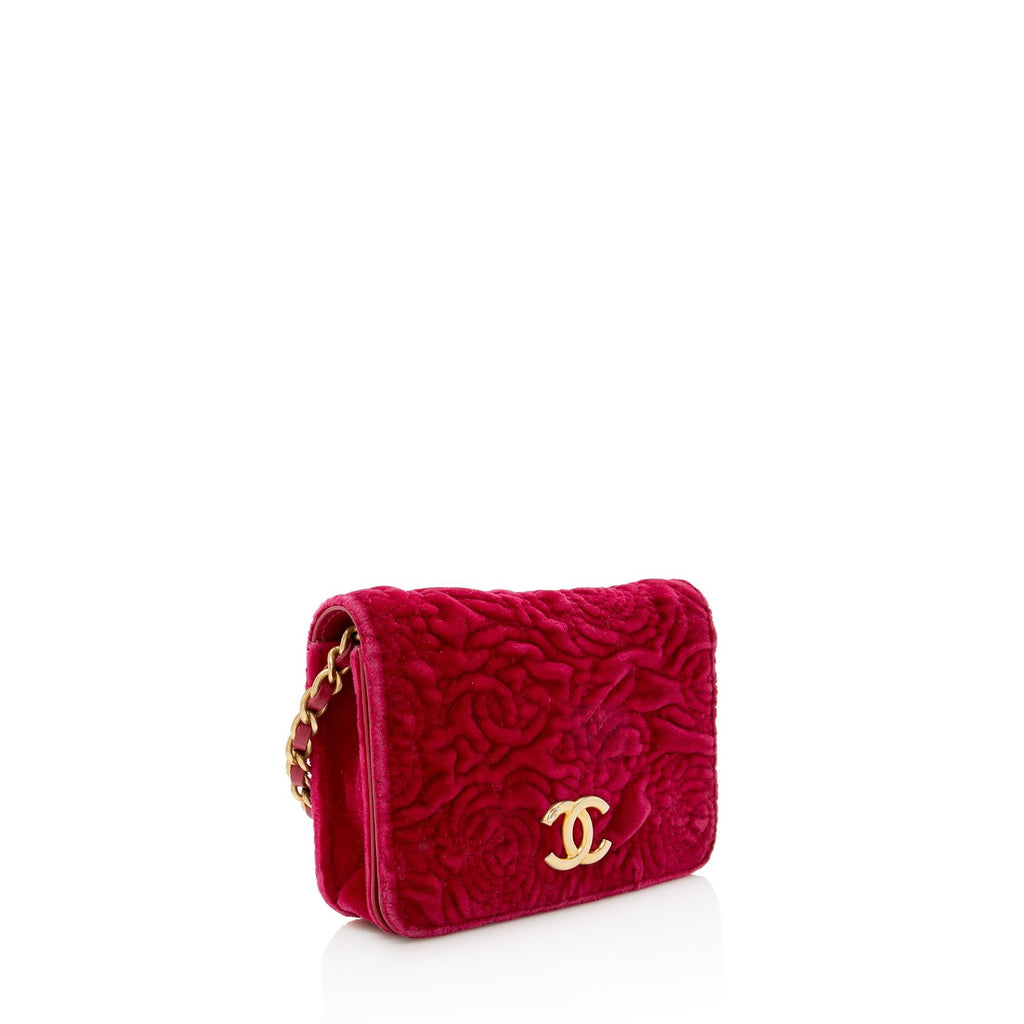 Chanel Velvet Camellia Flap Coin Purse on Chain (SHF-22731)