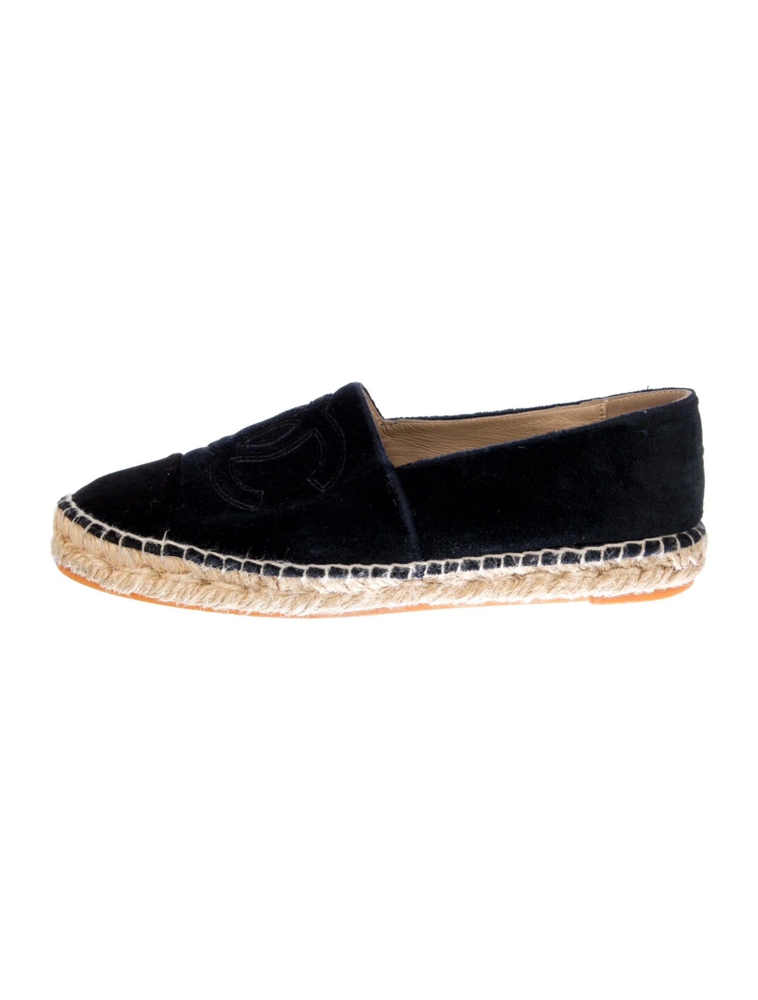 CHANEL VELVET DARK NAVY CC CAP TOE ESPADRILLES