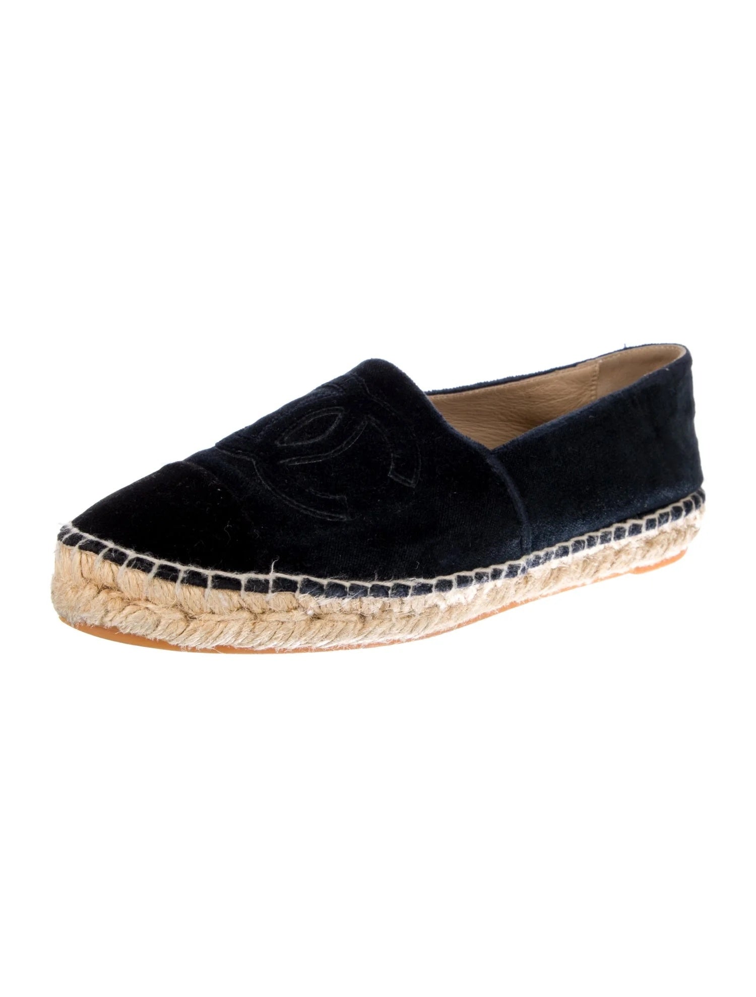 CHANEL VELVET DARK NAVY CC CAP TOE ESPADRILLES