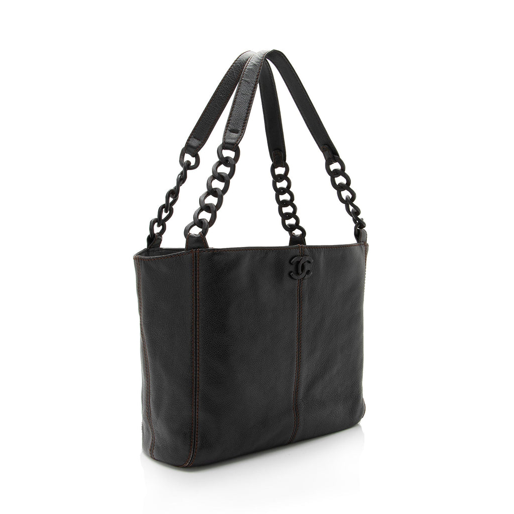 Chanel Vintage Leather Wood Chain Tote (SHF-bz2XaF)