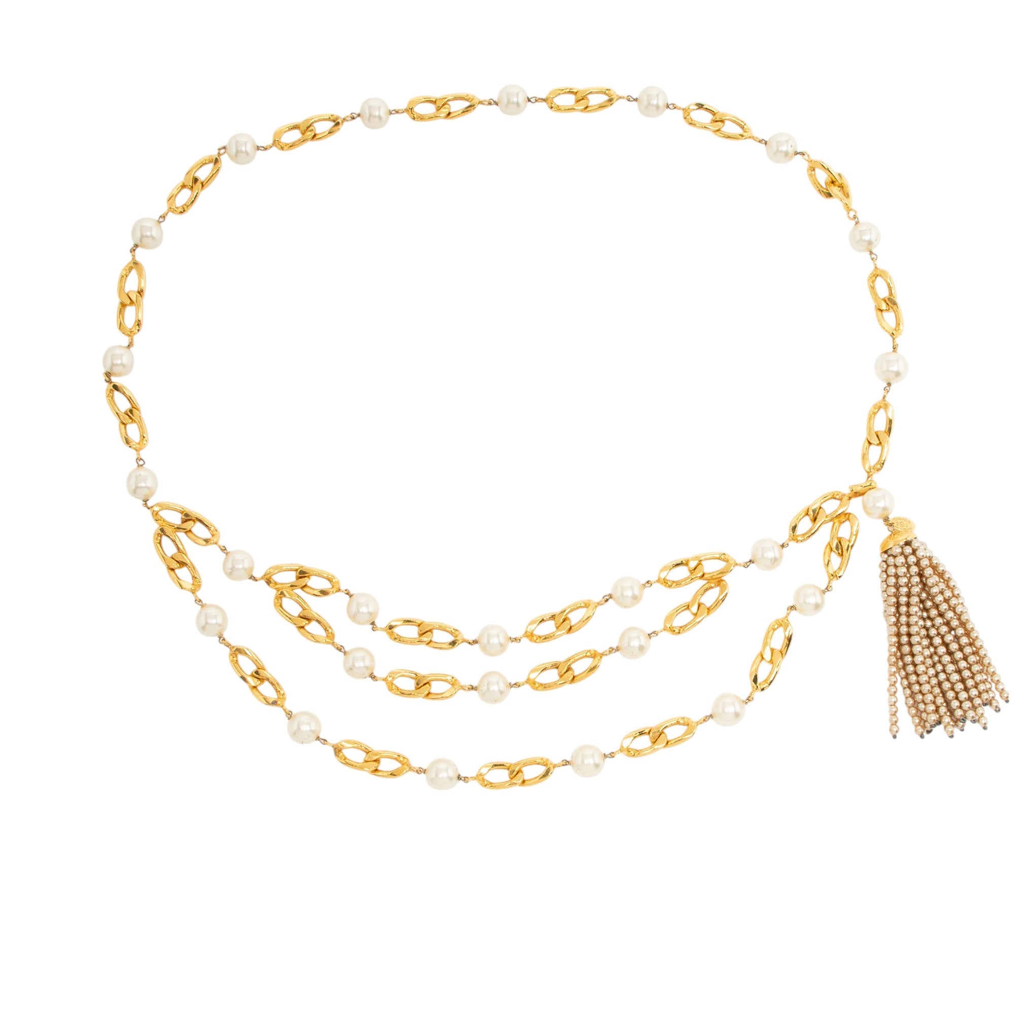 Chanel Vintage Pearl Tassel Chain Belt