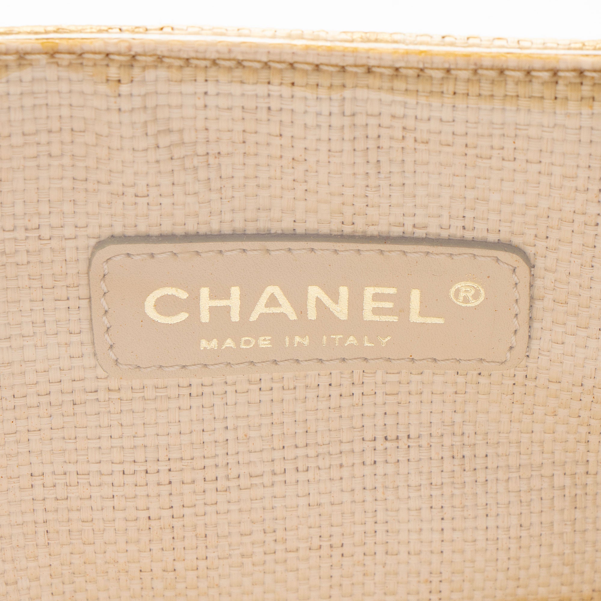 Chanel Vintage Raffia Camellia Print Chain Tote