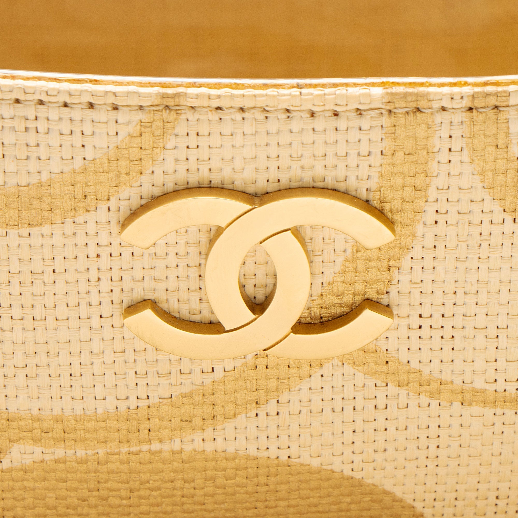 Chanel Vintage Raffia Camellia Print Chain Tote