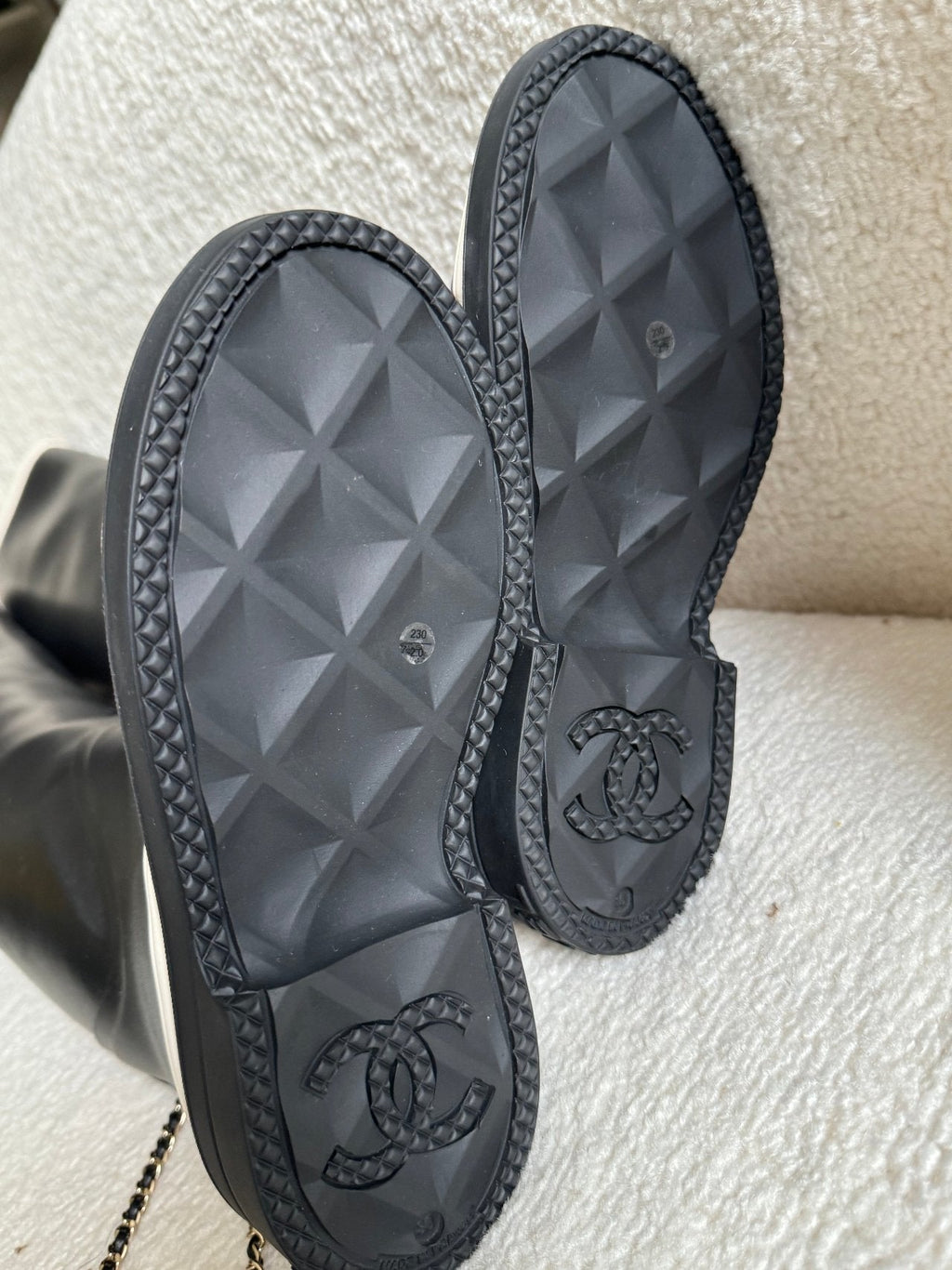 Chanel Rubber Over the Knee Boots in Black and White with CC Logo 36 Limited Edition