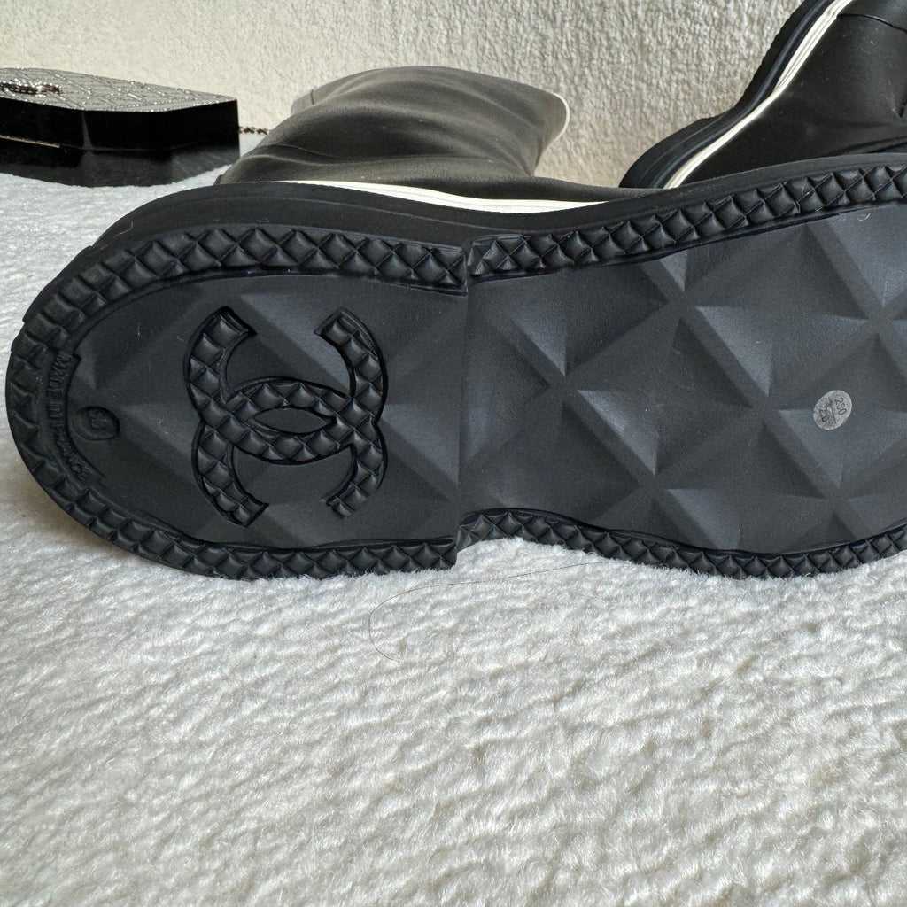 Chanel Rubber Over the Knee Boots in Black and White with CC Logo 36 Limited Edition