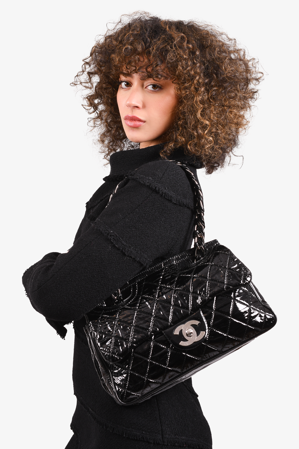 Pre-loved Chanel™ 2008/2009 Black Patent Leather Classic CC Flap Bag