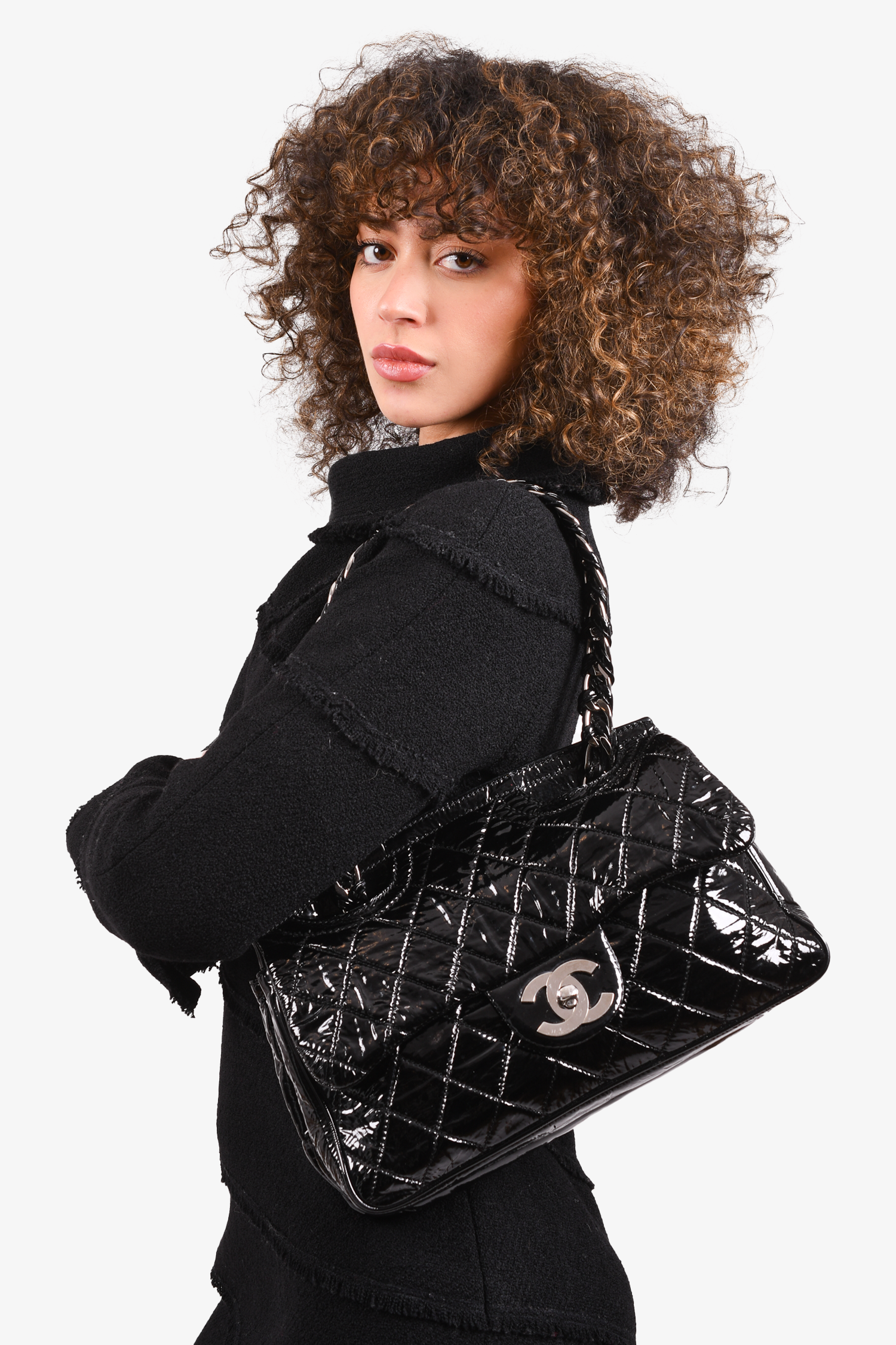 Pre-loved Chanel™ 2008/2009 Black Patent Leather Classic CC Flap Bag