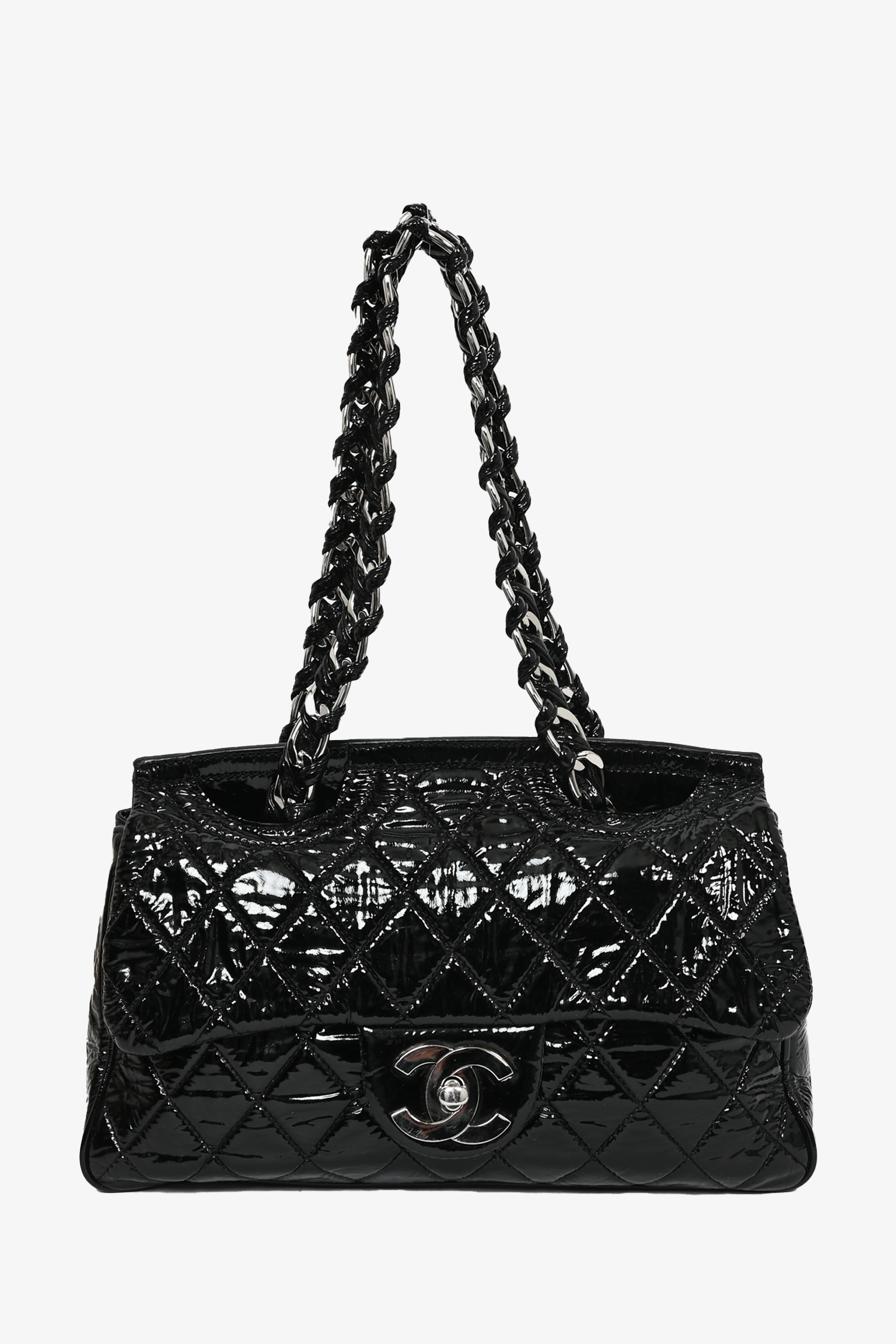 Pre-loved Chanel™ 2008/2009 Black Patent Leather Classic CC Flap Bag