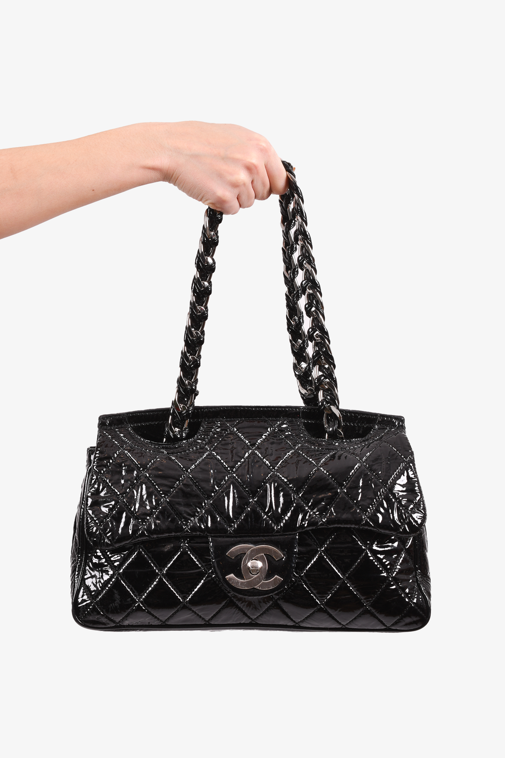 Pre-loved Chanel™ 2008/2009 Black Patent Leather Classic CC Flap Bag